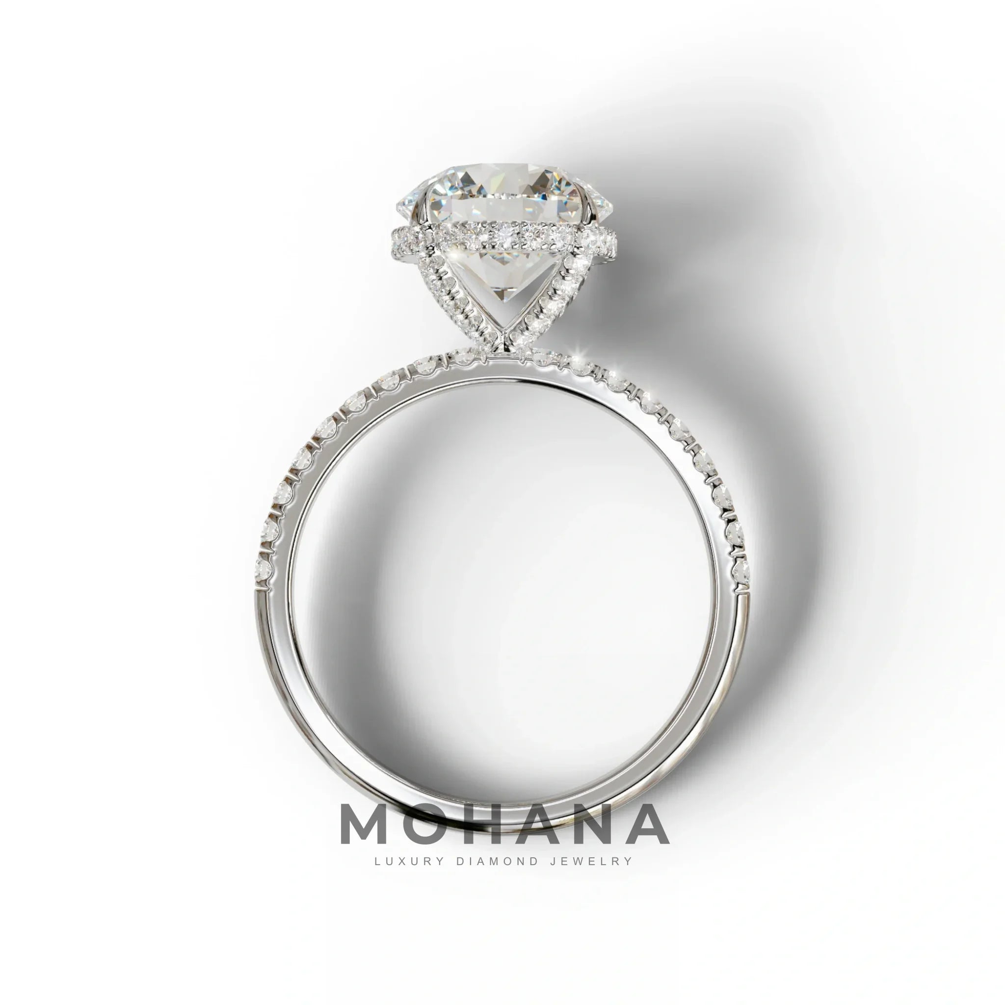 3.5 Carat E-VVS Round Cut Lab Diamond Ring - Halo & Pave Setting Wedding Ring