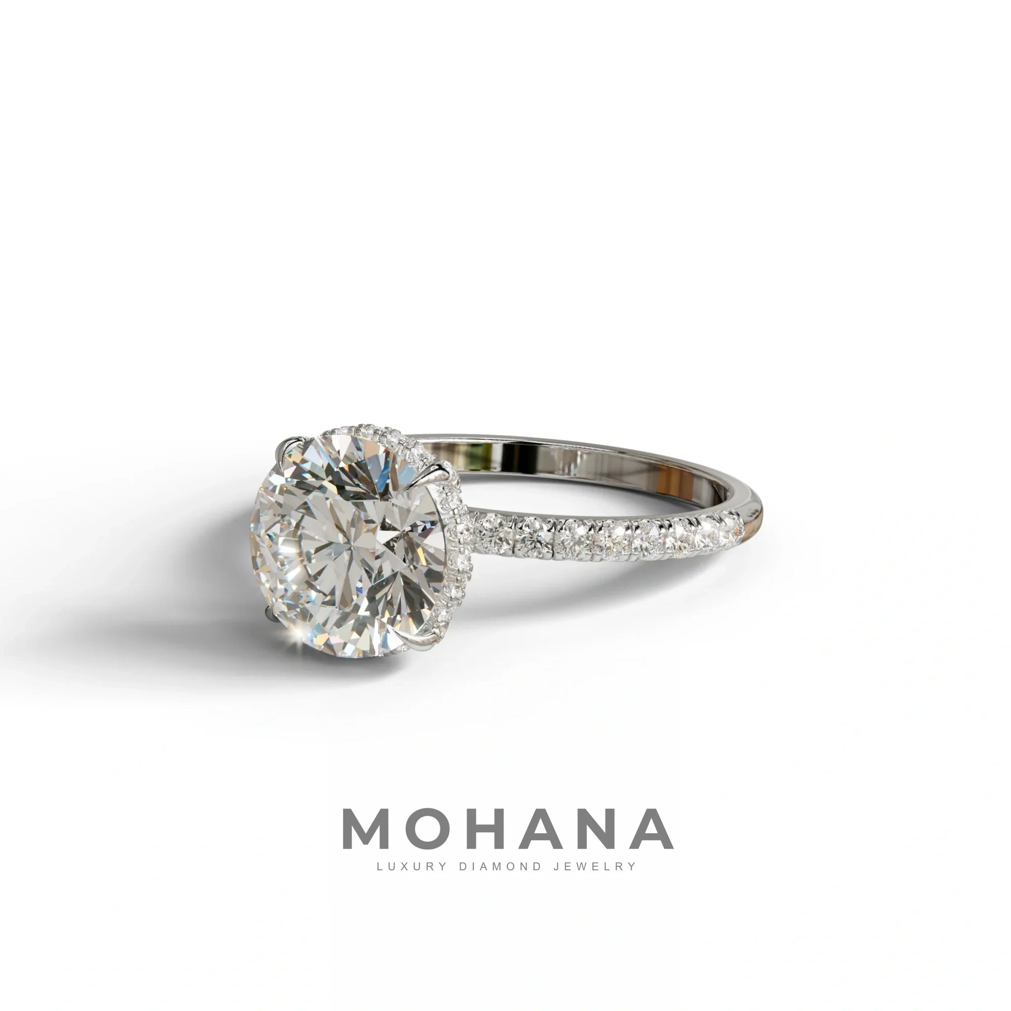 3.5 Carat E-VVS Round Cut Lab Diamond Ring - Halo & Pave Setting Wedding Ring