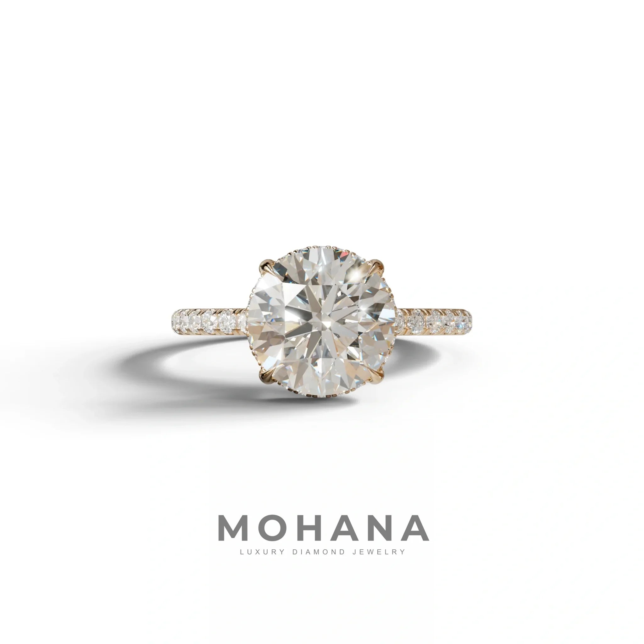 3.5 Carat E-VVS Round Cut Lab Diamond Ring - Halo & Pave Setting Wedding Ring - 10K Solid Gold / Rose Gold