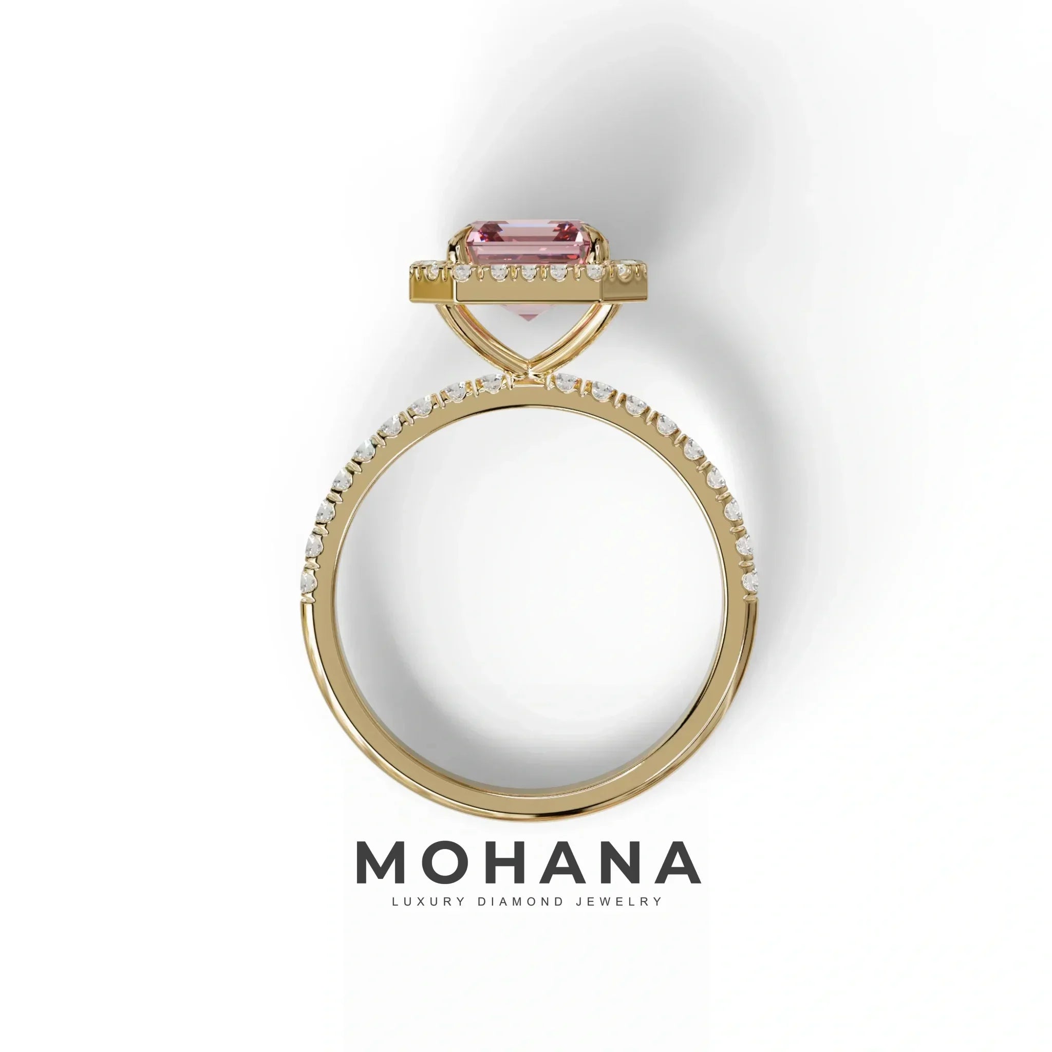 3.5 Ct Pink Asscher Cut Lab Diamond In Halo & Pave Setting Ring - Up Glam