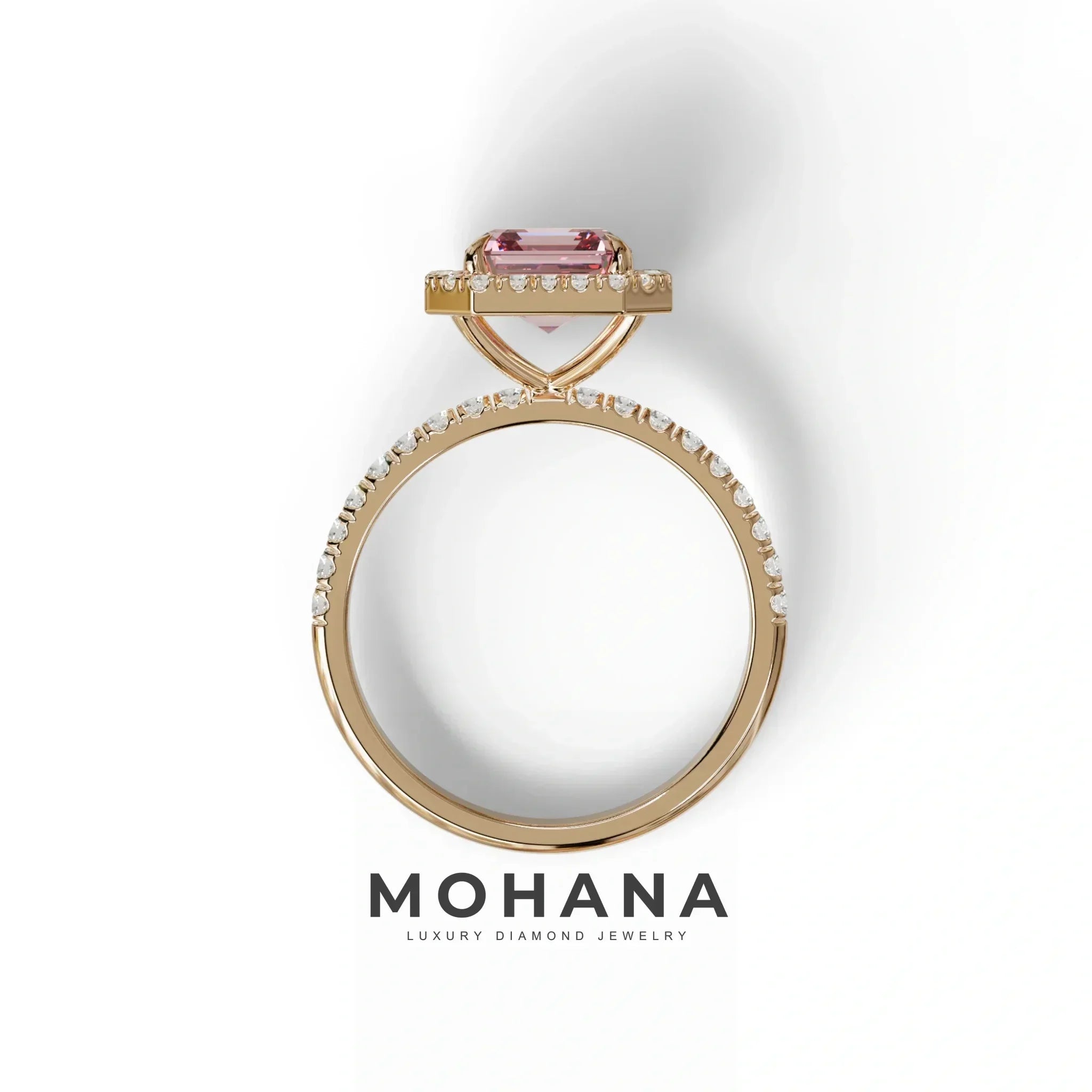 3.5 Ct Pink Asscher Cut Lab Diamond In Halo & Pave Setting Ring - Up Glam