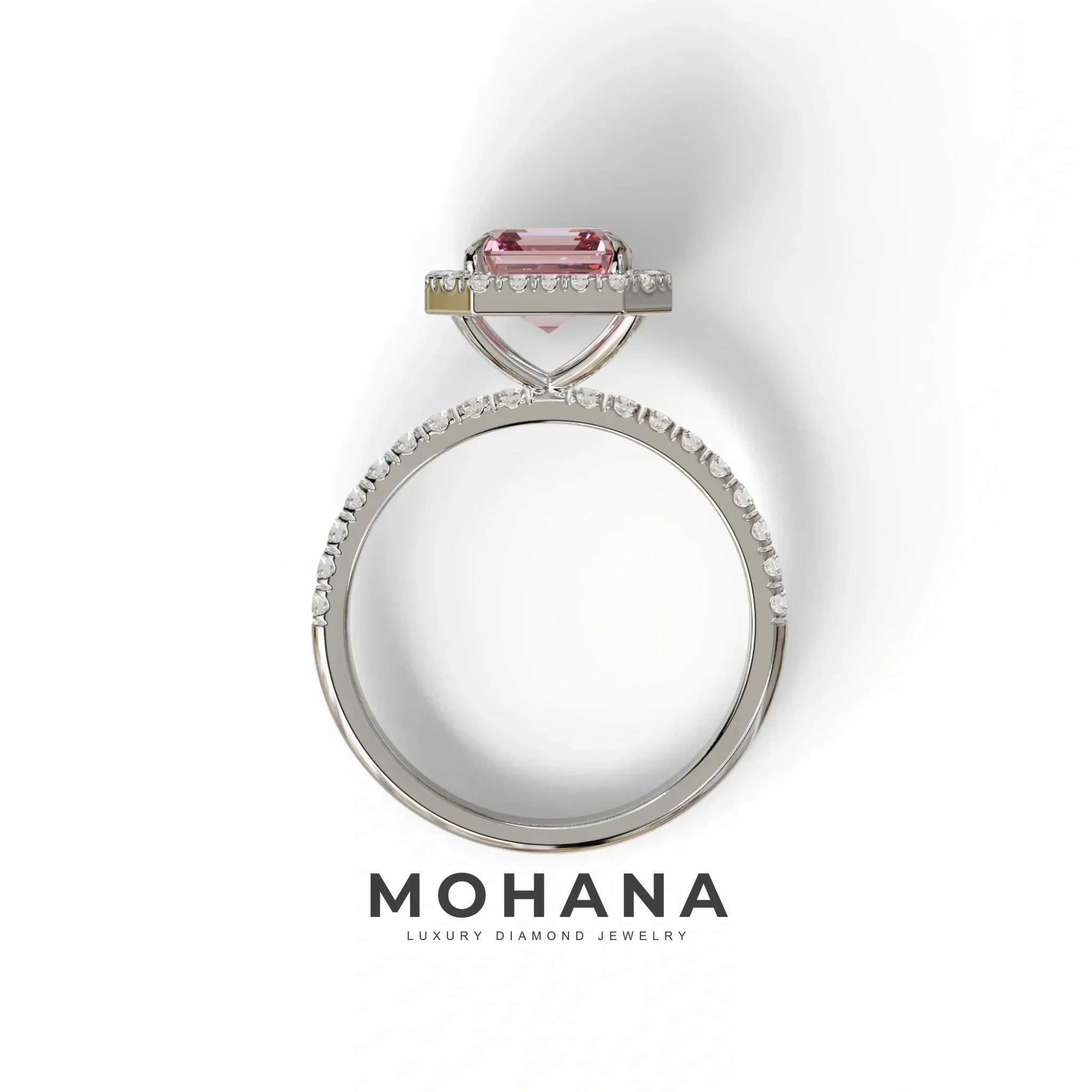 3.5 Ct Pink Asscher Cut Lab Diamond In Halo & Pave Setting Ring - Up Glam