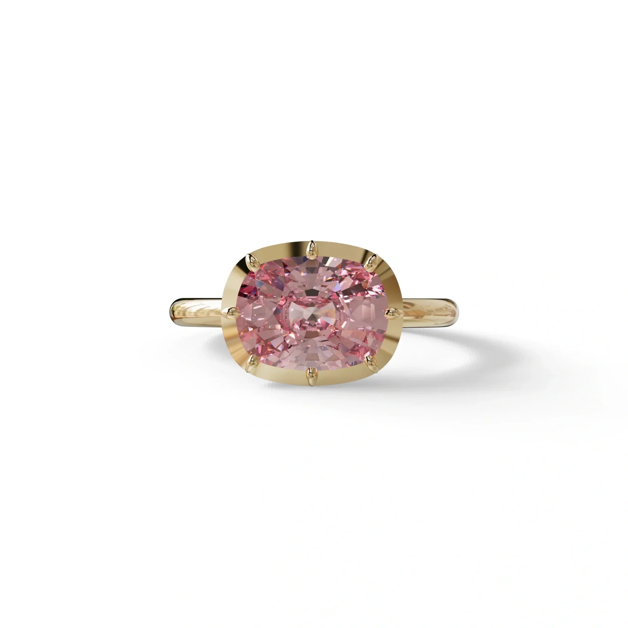 3 to 5 Carat Pink Lab Grown Diamond Engagement Ring · Cushion Cut Bezel Set | Reverie - view 3
