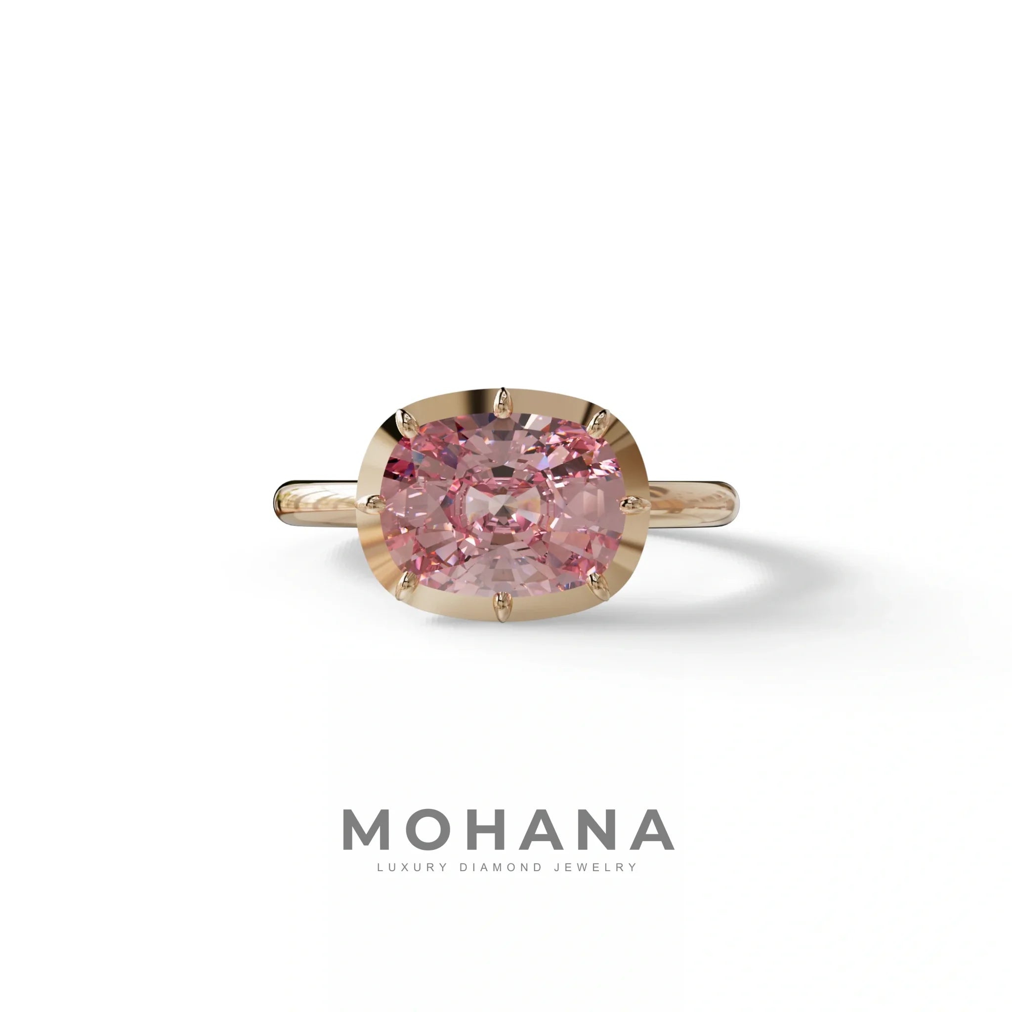 3 to 5 Carat Pink Lab Grown Diamond Engagement Ring · Cushion Cut Bezel Set | Reverie - view 2