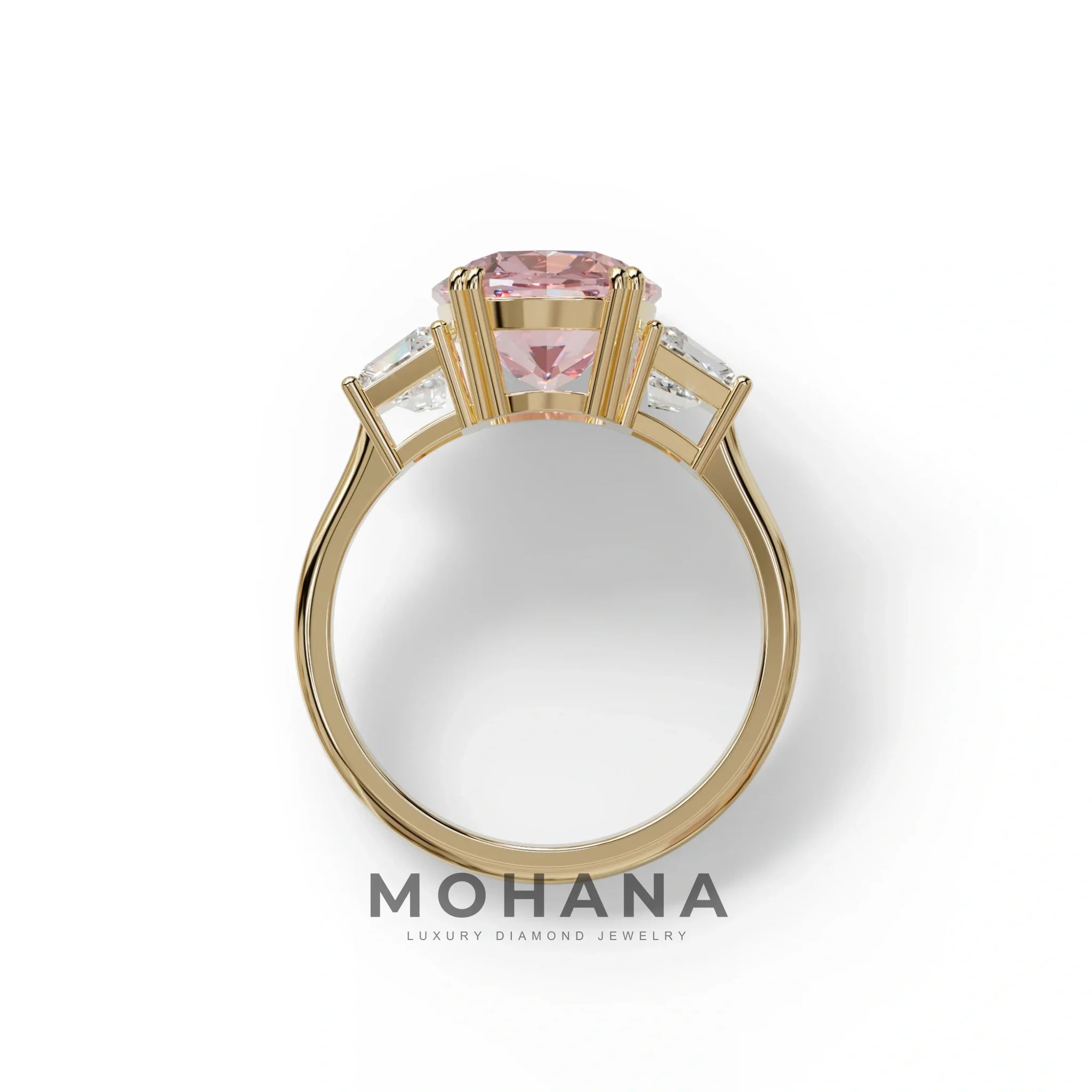 3.5 Carat Pink Lab Grown Diamond Engagement Ring · Cushion Cut Three Stone | Trilogy - view 7