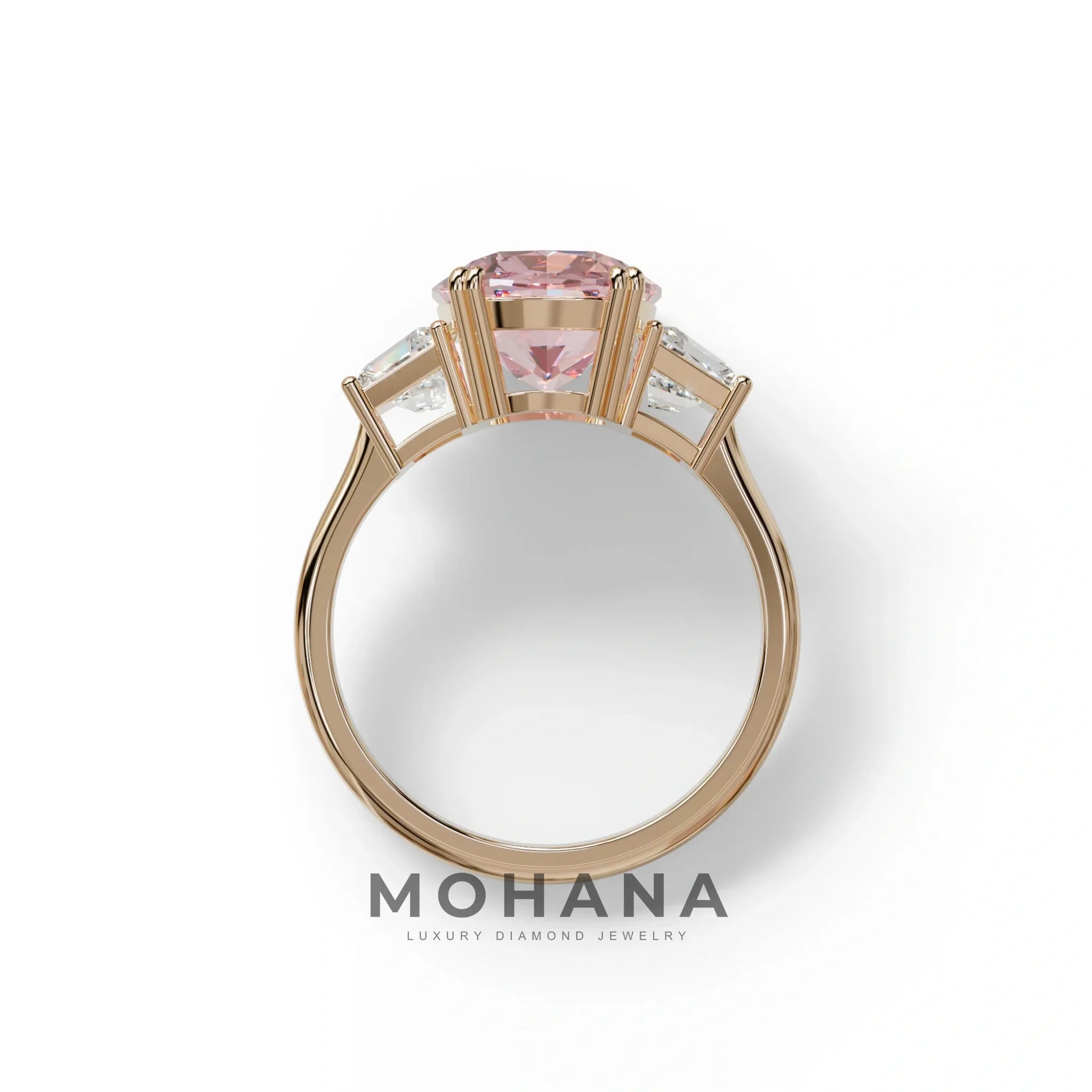 3.5 Carat Pink Lab Grown Diamond Engagement Ring · Cushion Cut Three Stone | Trilogy - view 8