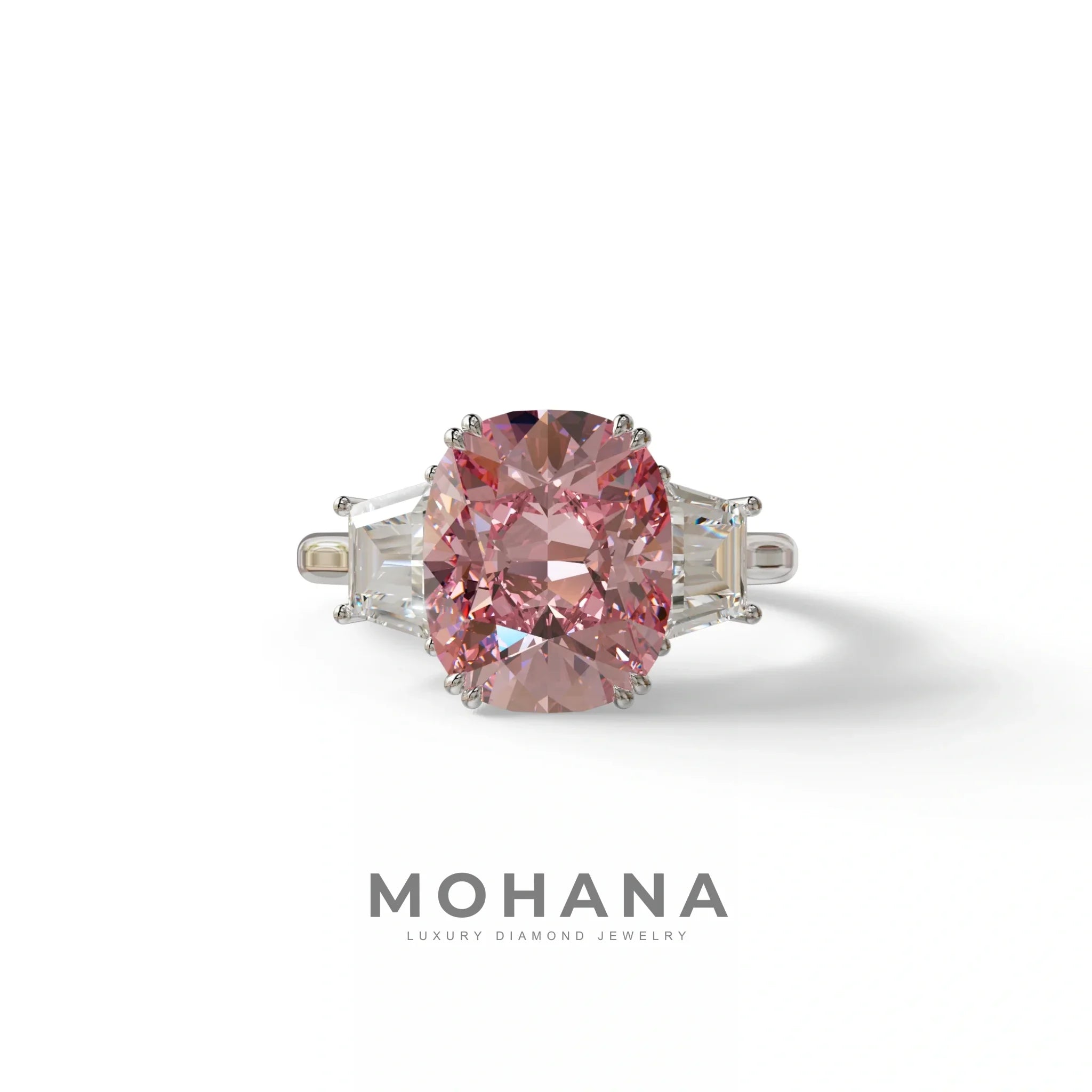 3.5 Carat Pink Lab Grown Diamond Engagement Ring · Cushion Cut Three Stone | Trilogy - view 3