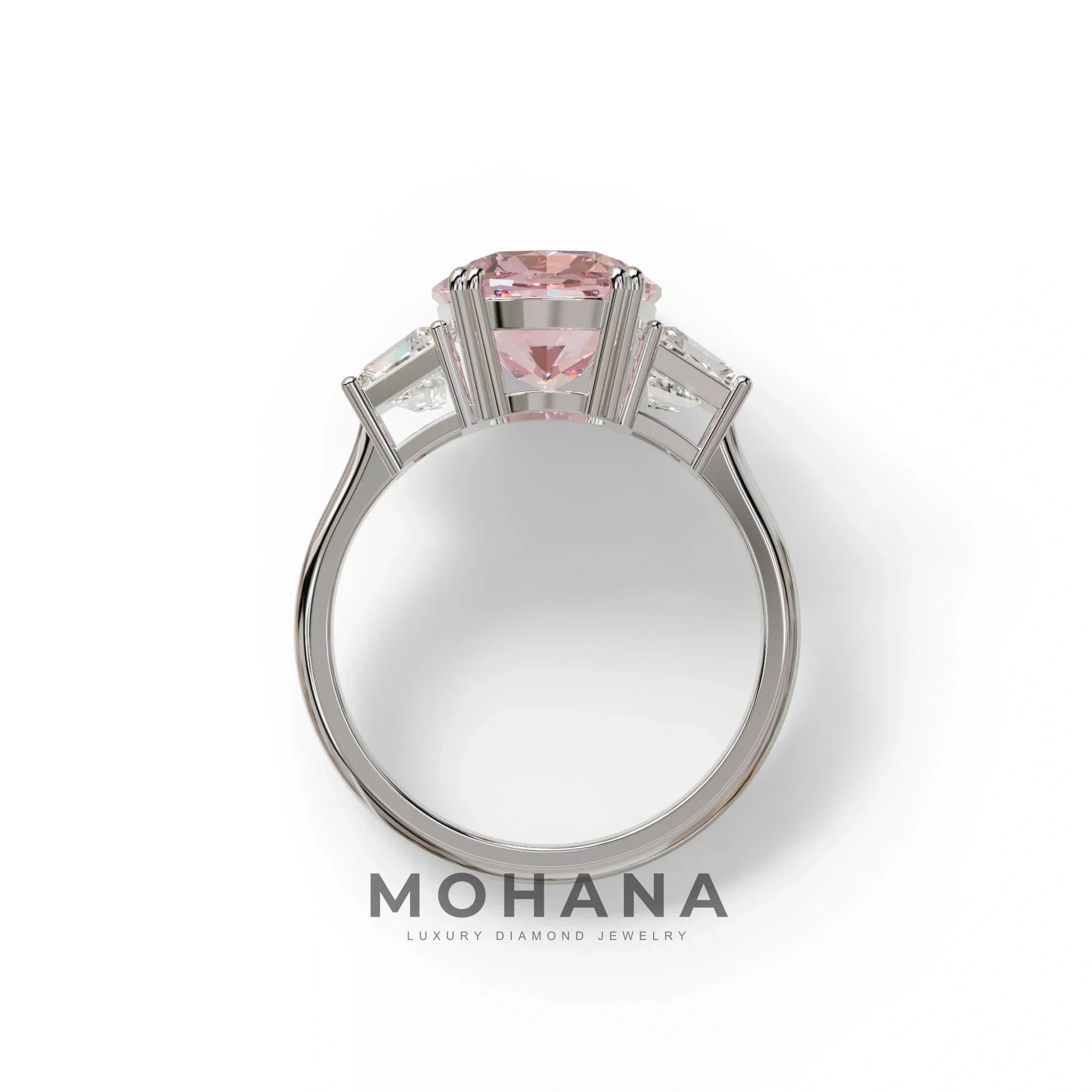 3.5 Carat Pink Lab Grown Diamond Engagement Ring · Cushion Cut Three Stone | Trilogy - view 9