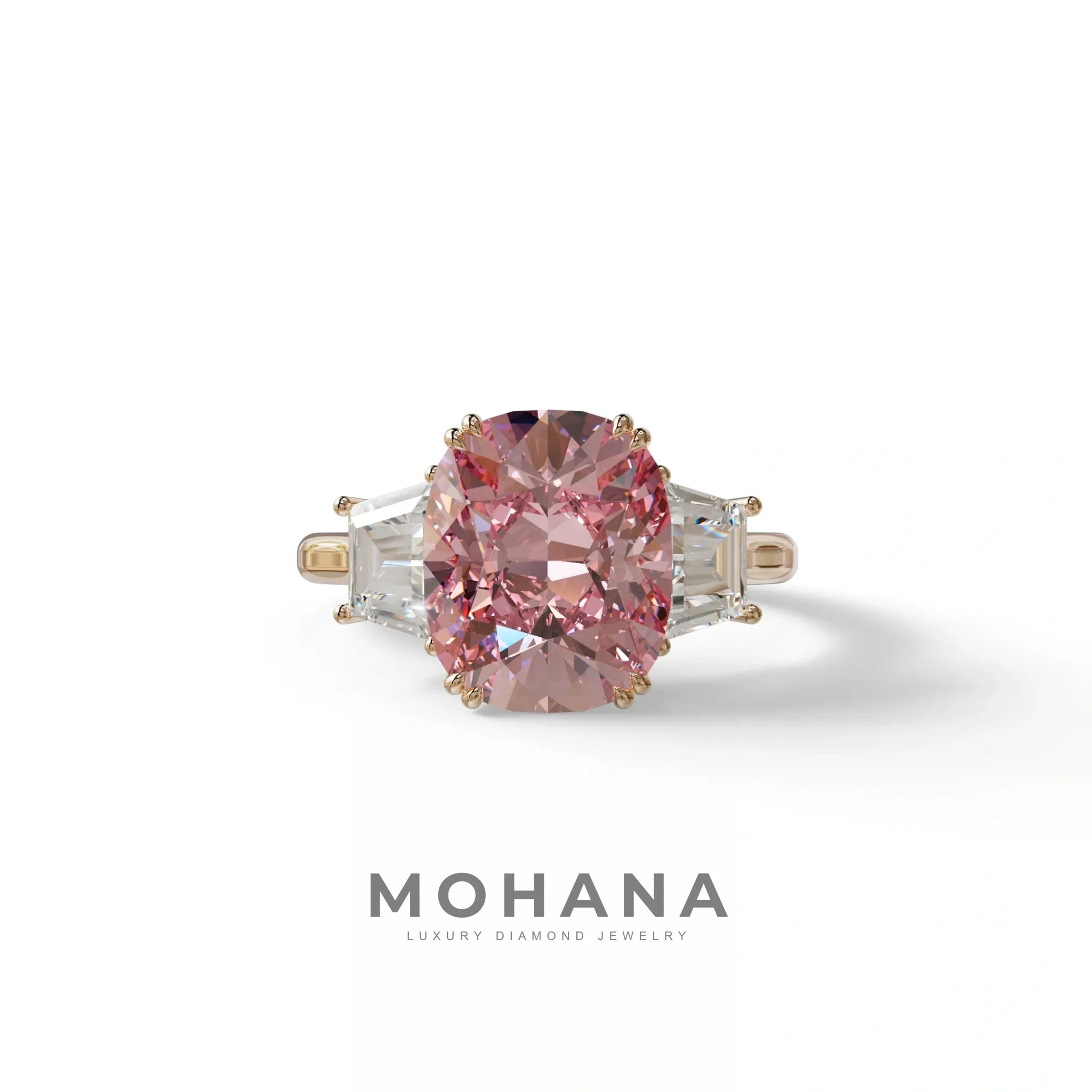3.5 Carat Pink Lab Grown Diamond Engagement Ring · Cushion Cut Three Stone | Trilogy - view 2