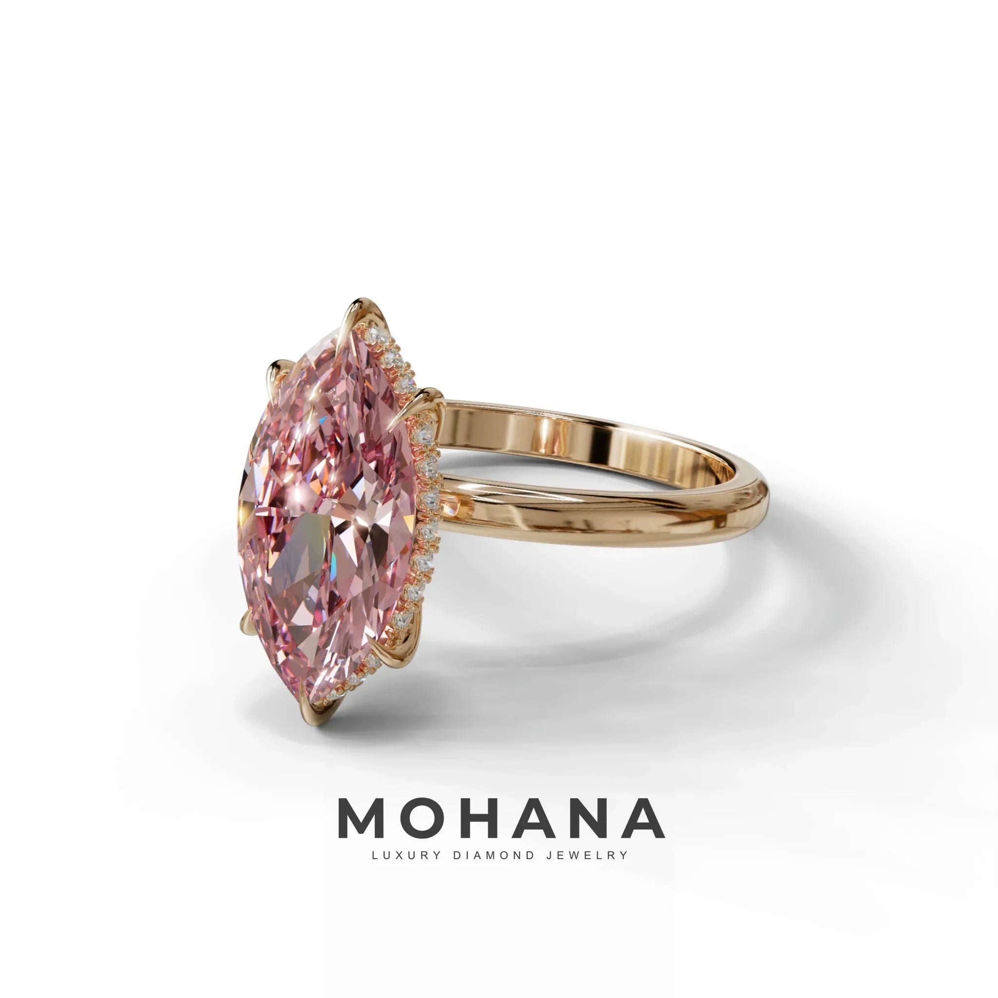 3.5 Carat Pink Marquise Cut Hidden Halo Lab Grown Diamond Ring - Meraviglioso