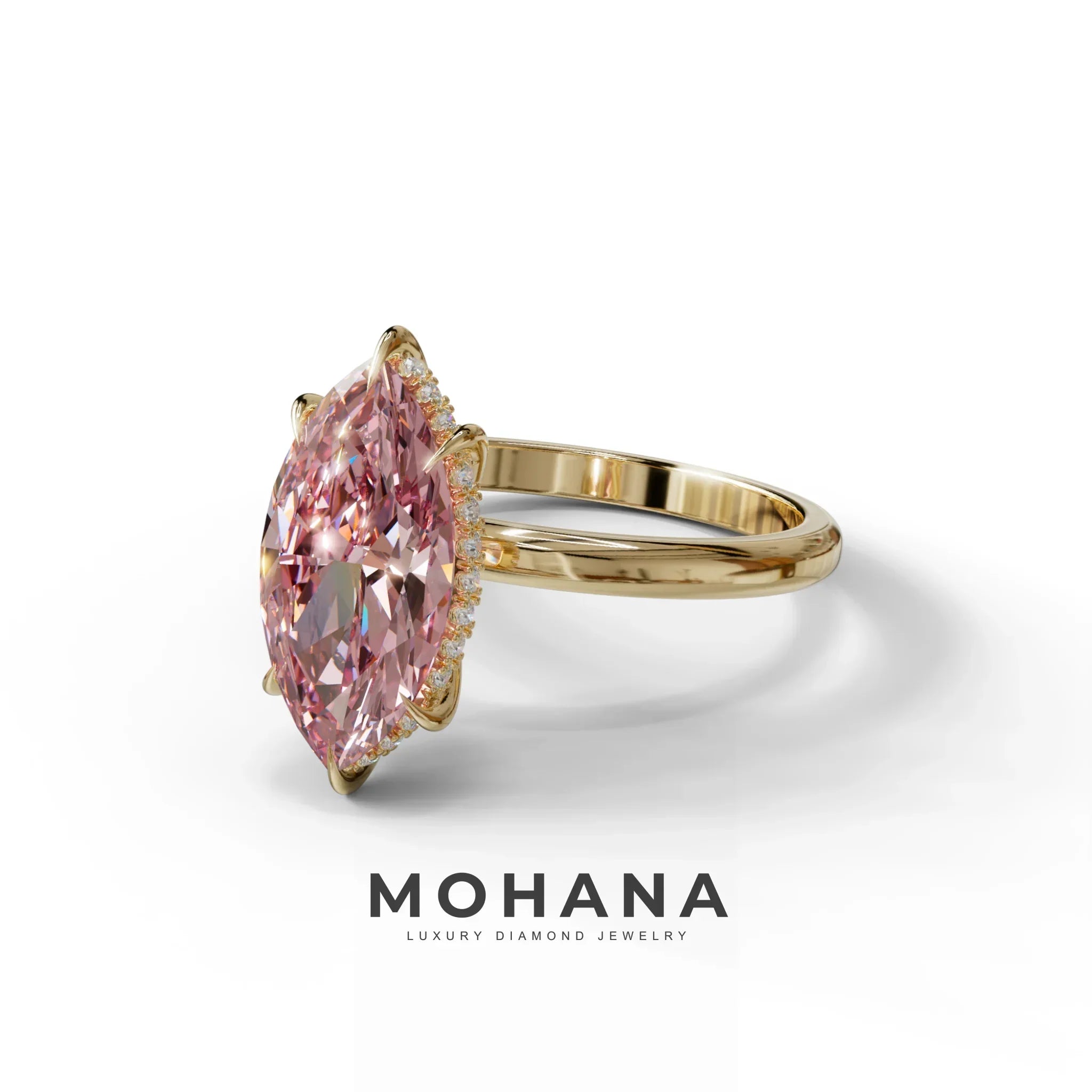 3.5 Carat Pink Marquise Cut Hidden Halo Lab Grown Diamond Ring - Meraviglioso