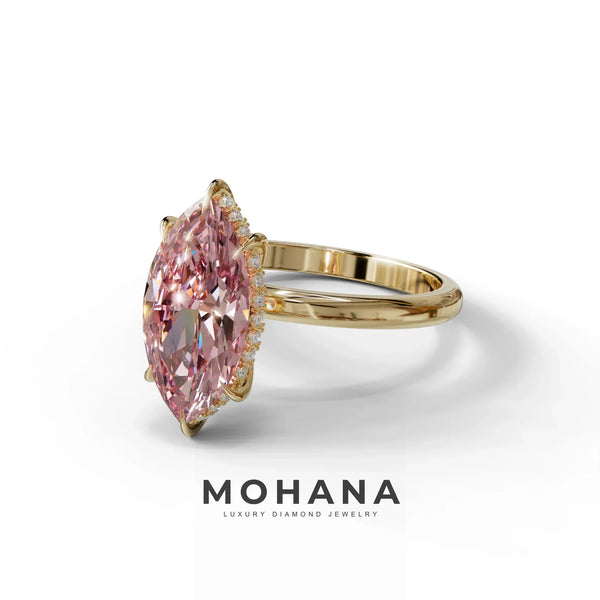 3.5 Carat Pink Lab Grown Diamond Engagement Ring – Marquise Cut Hidden Halo alternate view