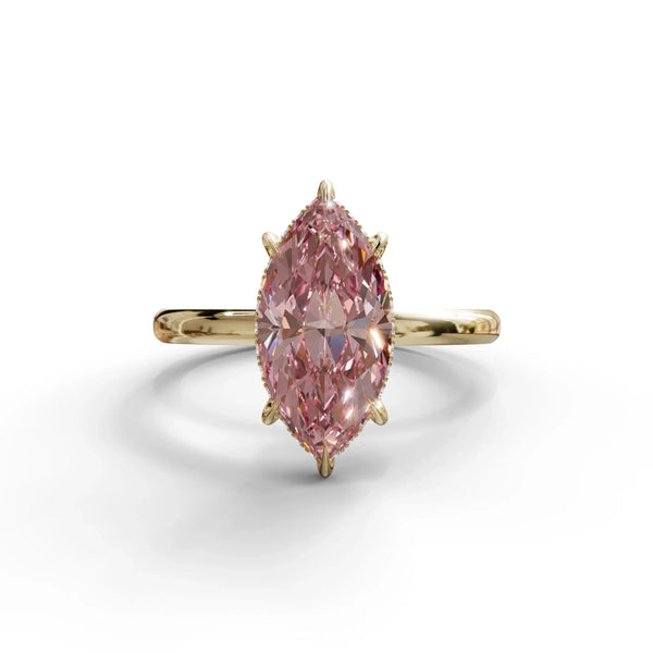 3.5 Carat Pink Lab Grown Diamond Engagement Ring – Marquise Cut Hidden Halo