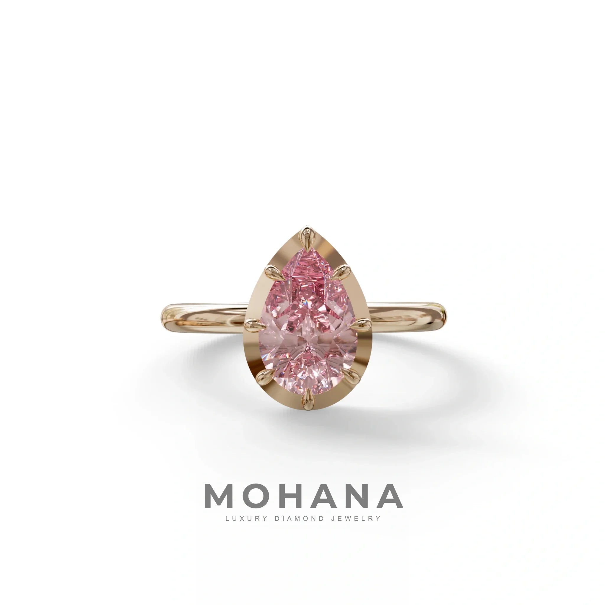 3 to 5 Carat Pink Lab Grown Diamond Engagement Ring · Pear Cut Bezel Set | Mirage - 3 Carat / 10K Solid Gold / Rose