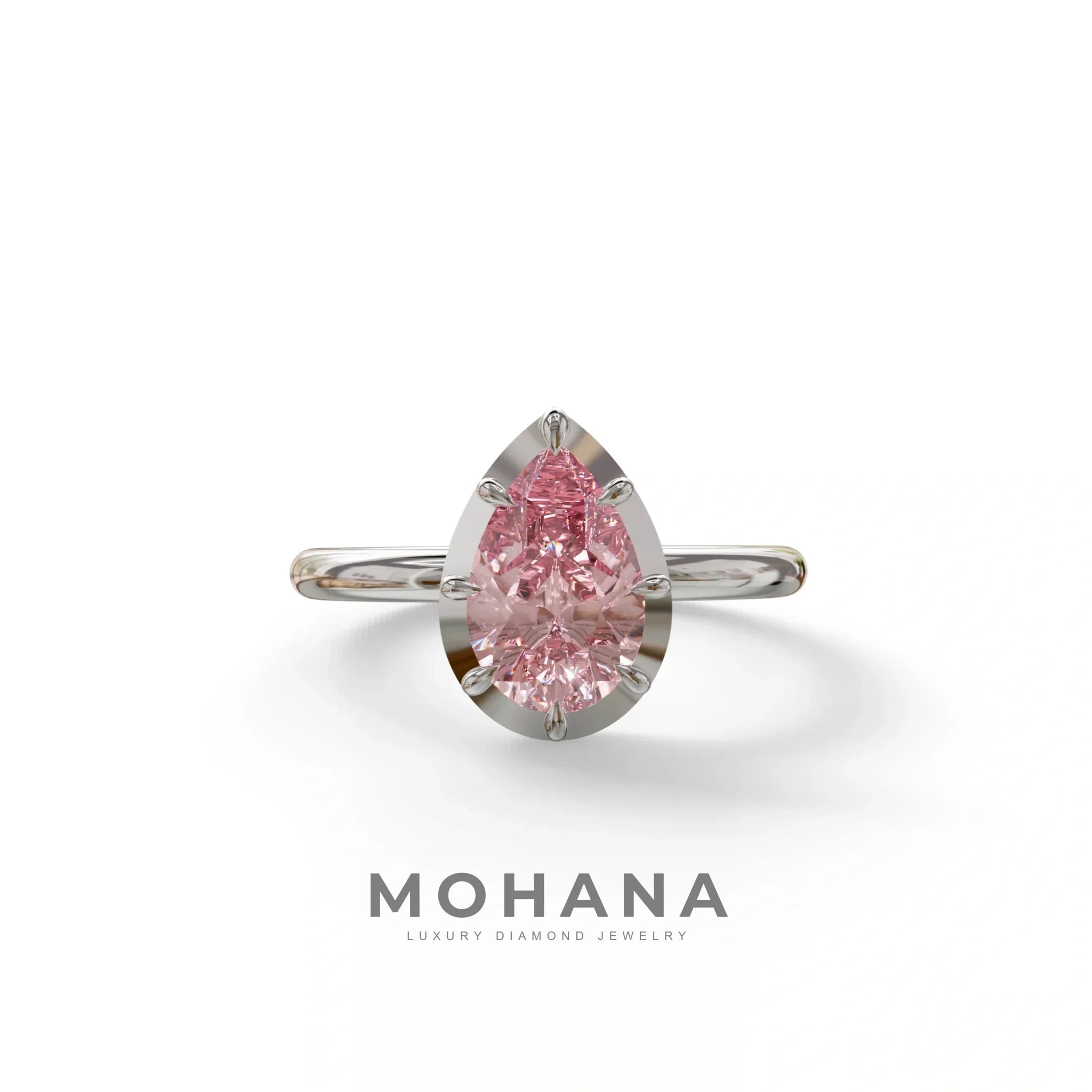 3 to 5 Carat Pink Lab Grown Diamond Engagement Ring · Pear Cut Bezel Set | Mirage - 3 Carat / 10K Solid Gold / White