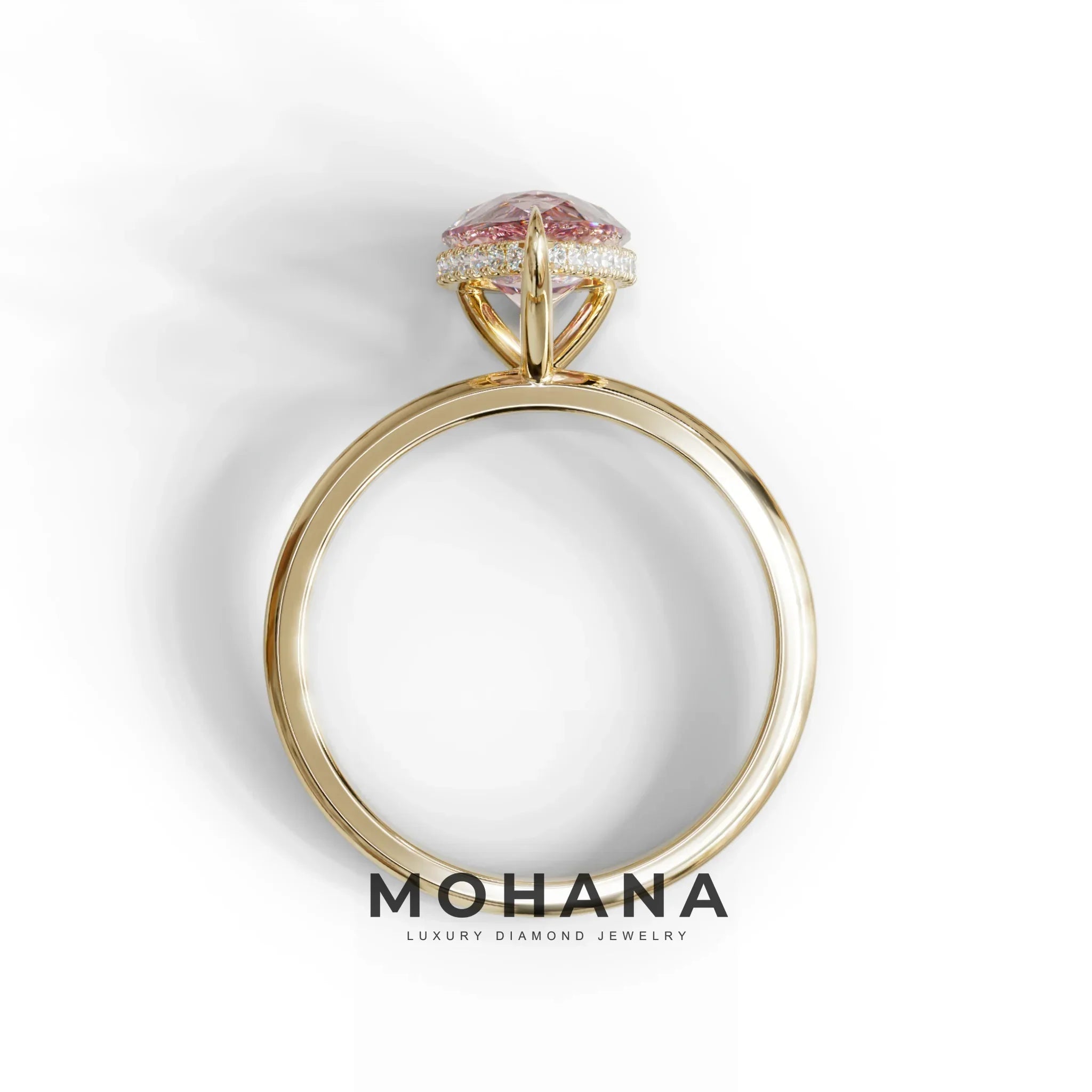 3.5 Carat Pink Pear Cut Hidden Halo Lab Grown Diamond Ring