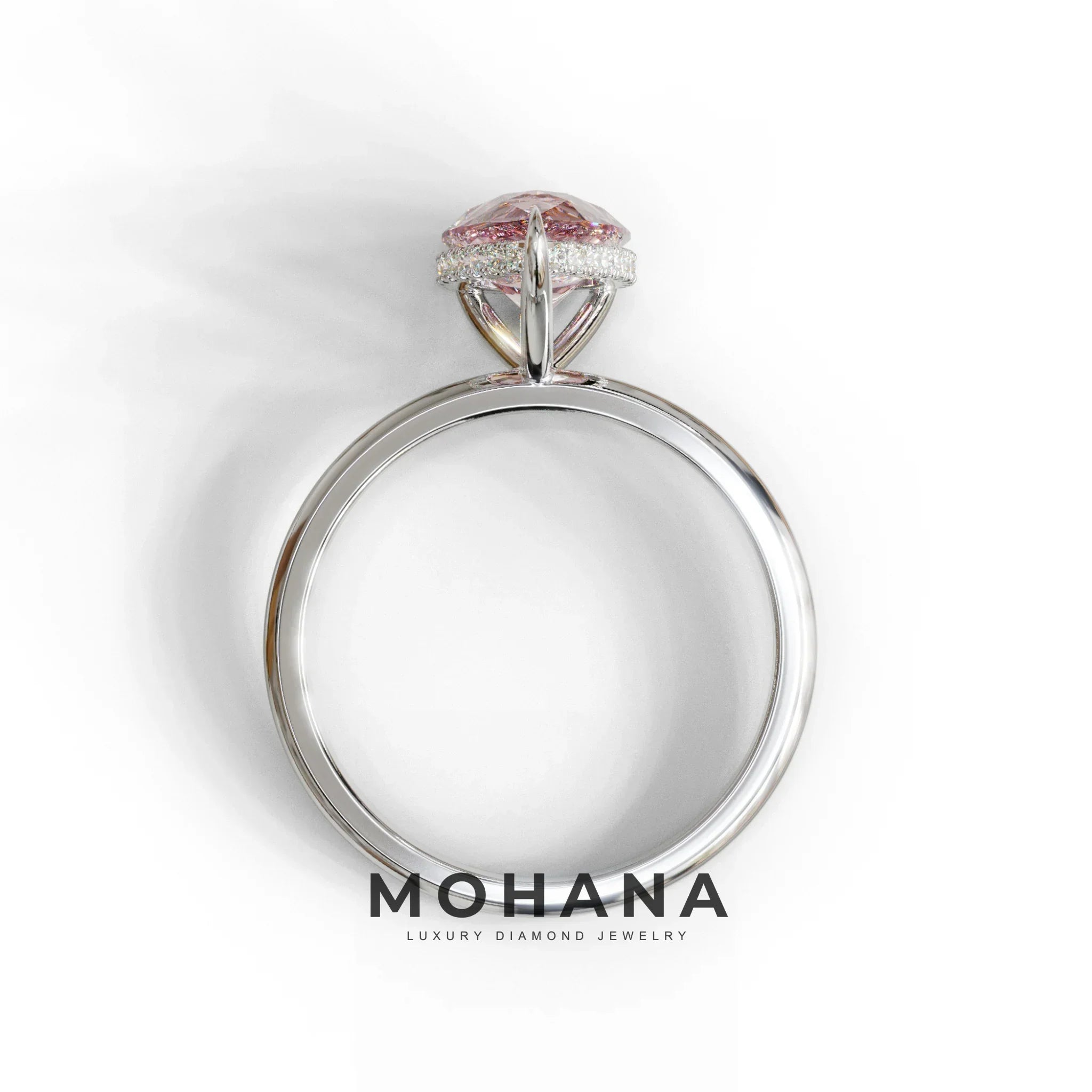 3.5 Carat Pink Pear Cut Hidden Halo Lab Grown Diamond Ring