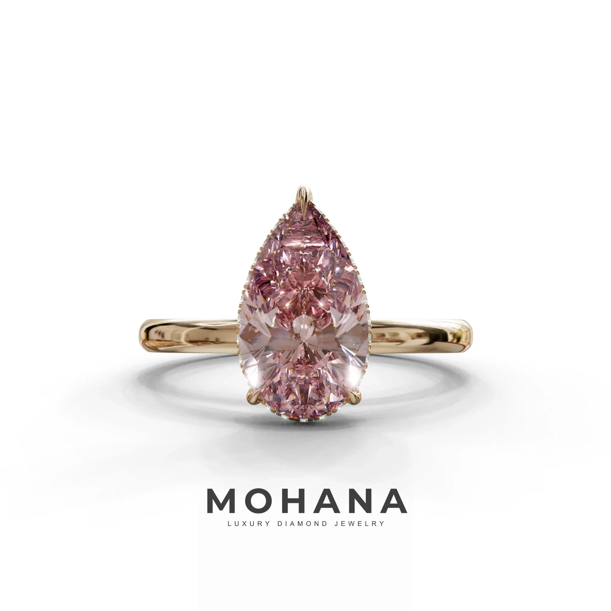 3.5 Carat Pink Pear Cut Hidden Halo Lab Grown Diamond Ring - 10K Solid Gold / Rose Gold