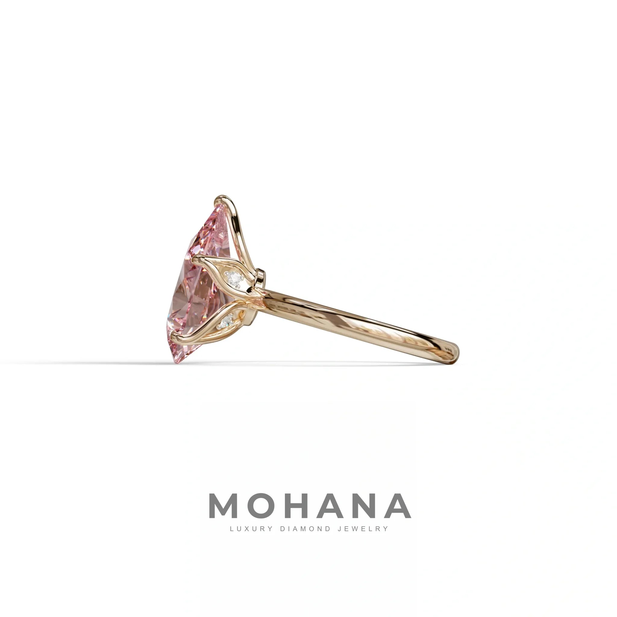 3 to 5 Carat Pink Lab Grown Diamond Engagement Ring · Pear Cut Hidden Halo | Lyra - view 5