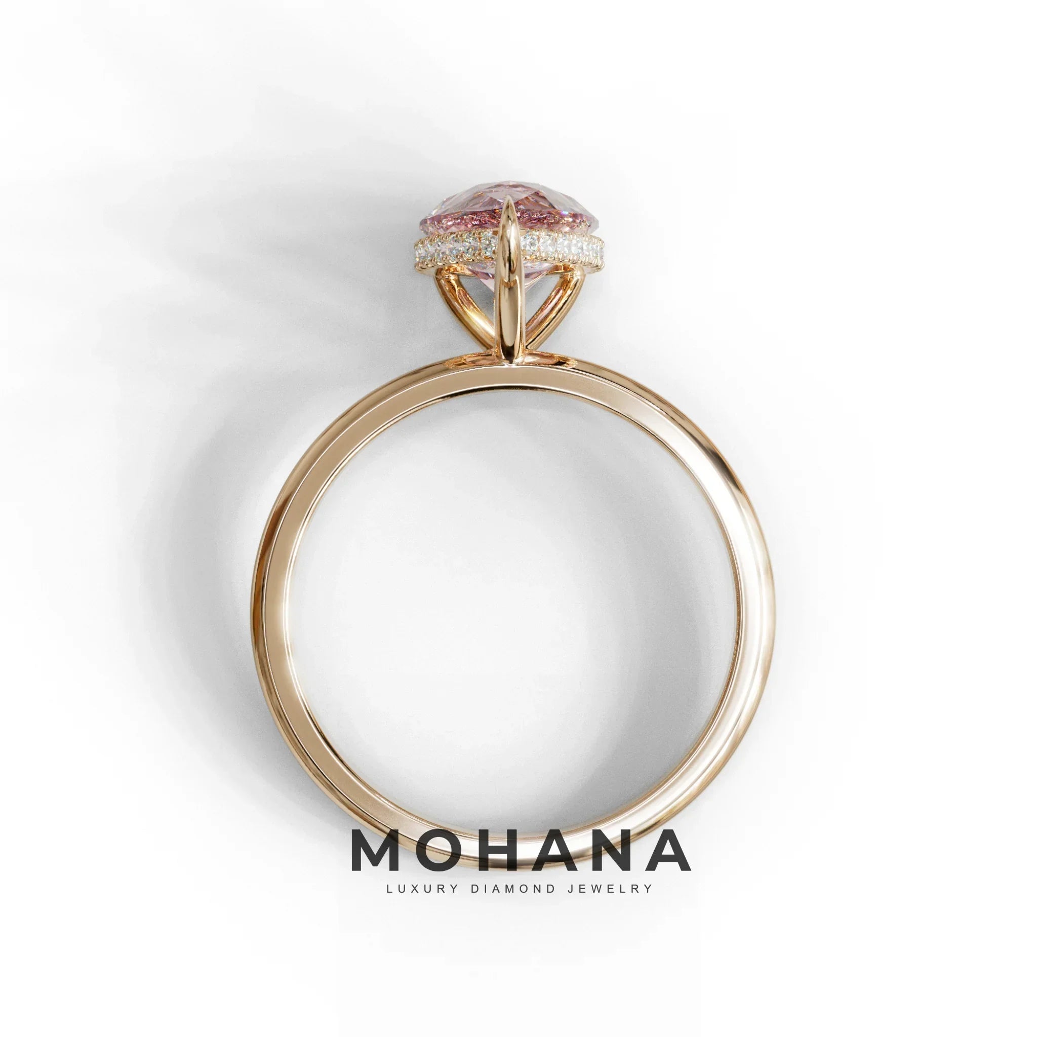 3.5 Carat Pink Pear Cut Hidden Halo Lab Grown Diamond Ring