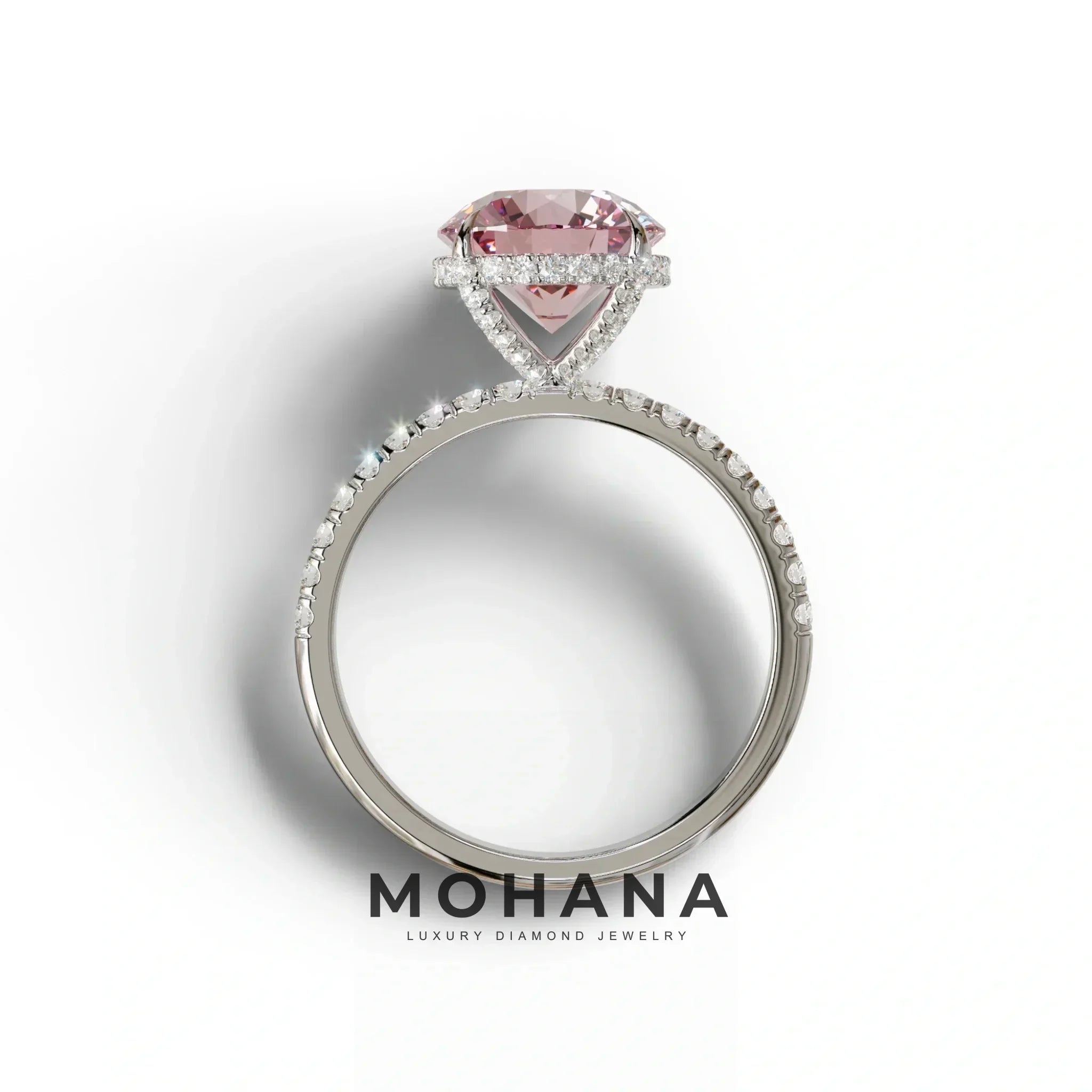 3.5 Carat Pink Round Cut Lab Diamond Ring - Halo & Pave Setting Wedding Ring