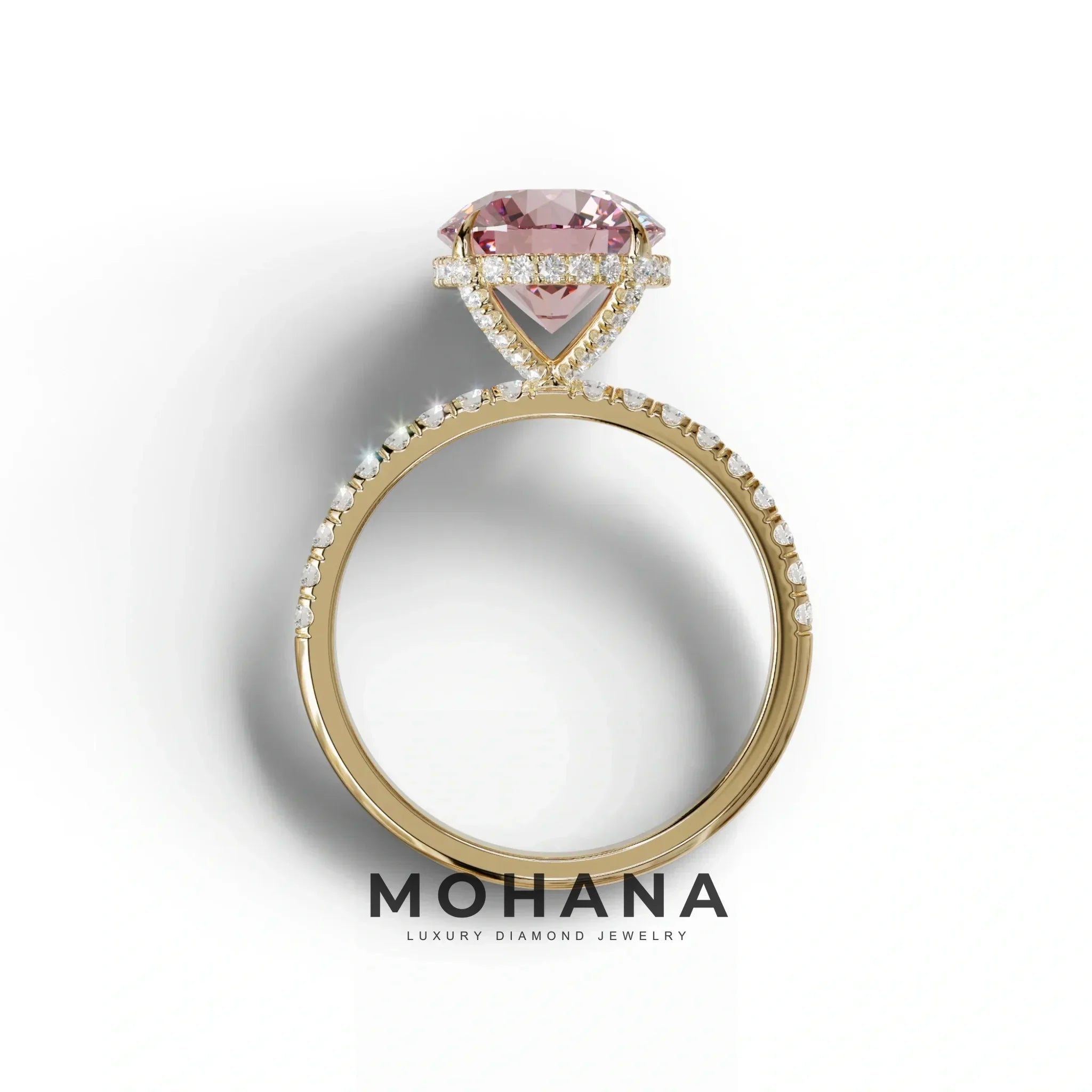 3.5 Carat Pink Round Cut Lab Diamond Ring - Halo & Pave Setting Wedding Ring
