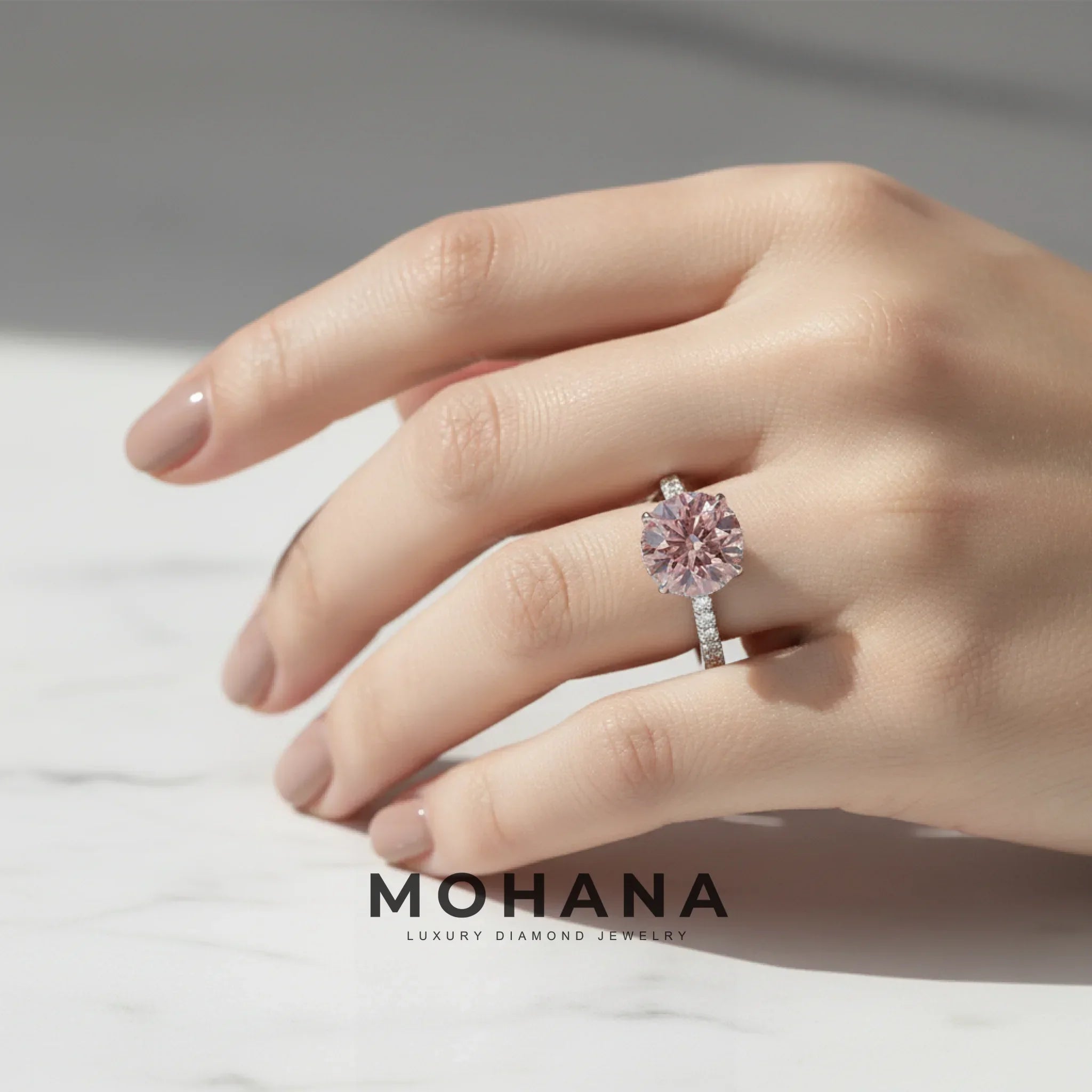 3.5 Carat Fancy Pink Round Cut Lab Grown Diamond Ring - Halo & Pave Setting Wedding Ring