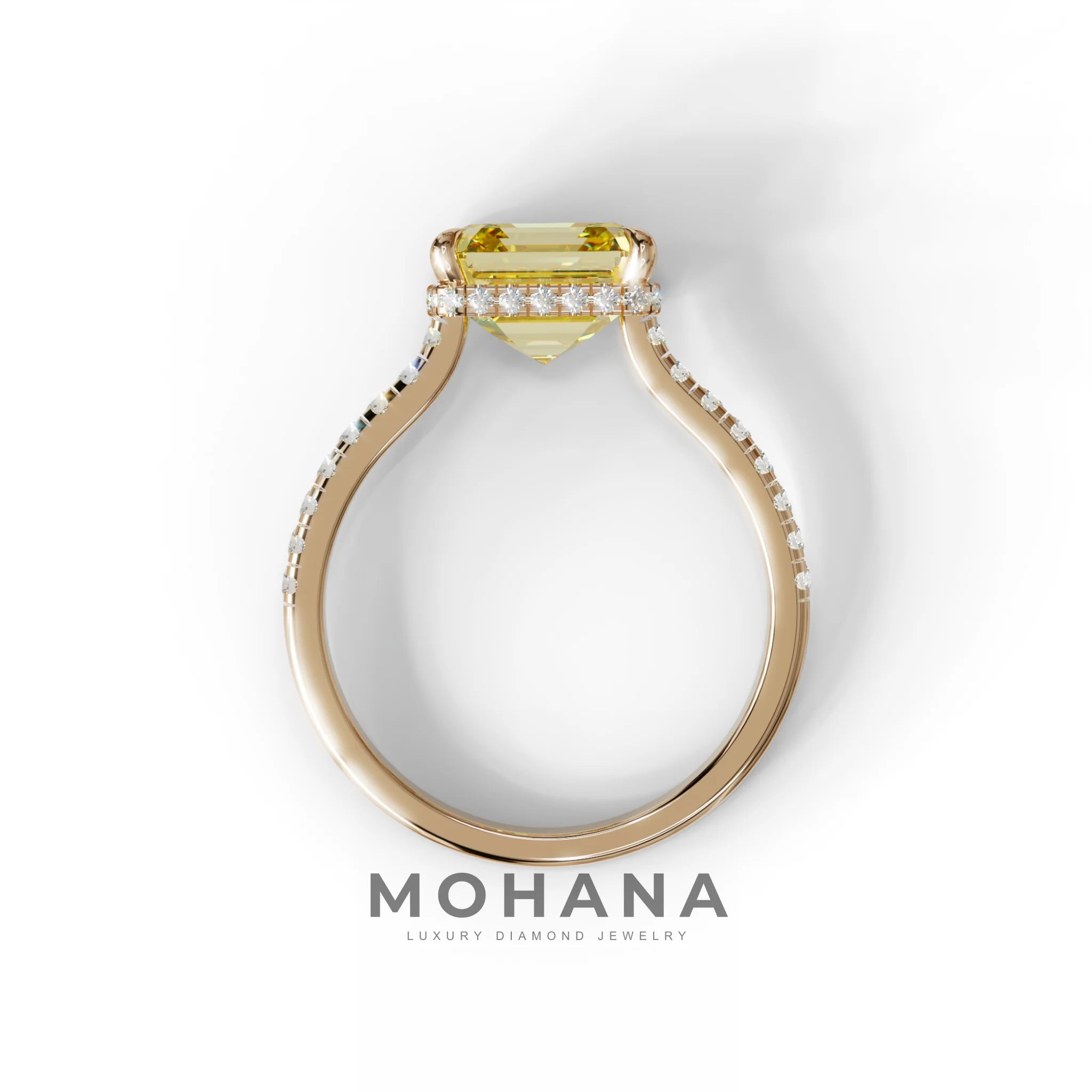 3.5 Carat Yellow Asscher‑Cut Lab Diamond Engagement Ring with Halo and Pavé Accents