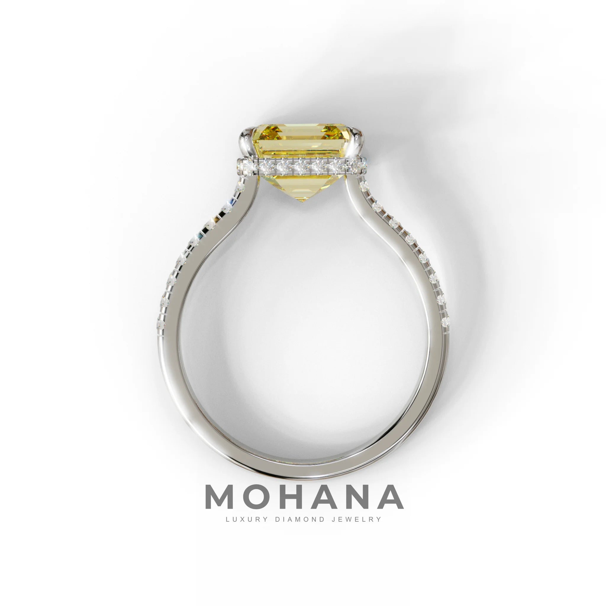 3.5 Carat Yellow Asscher‑Cut Lab Diamond Engagement Ring with Halo and Pavé Accents