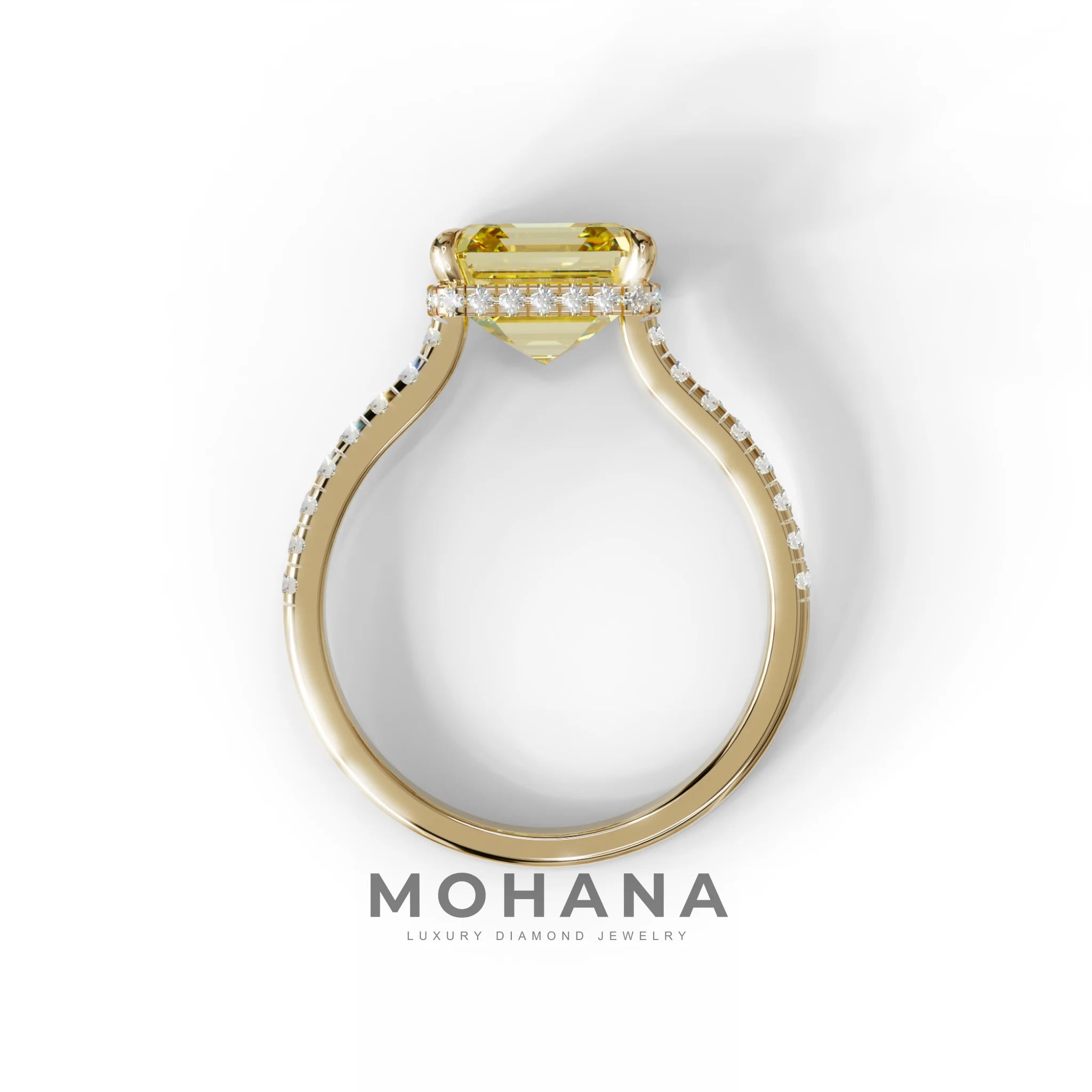 3.5 Carat Yellow Asscher‑Cut Lab Diamond Engagement Ring with Halo and Pavé Accents