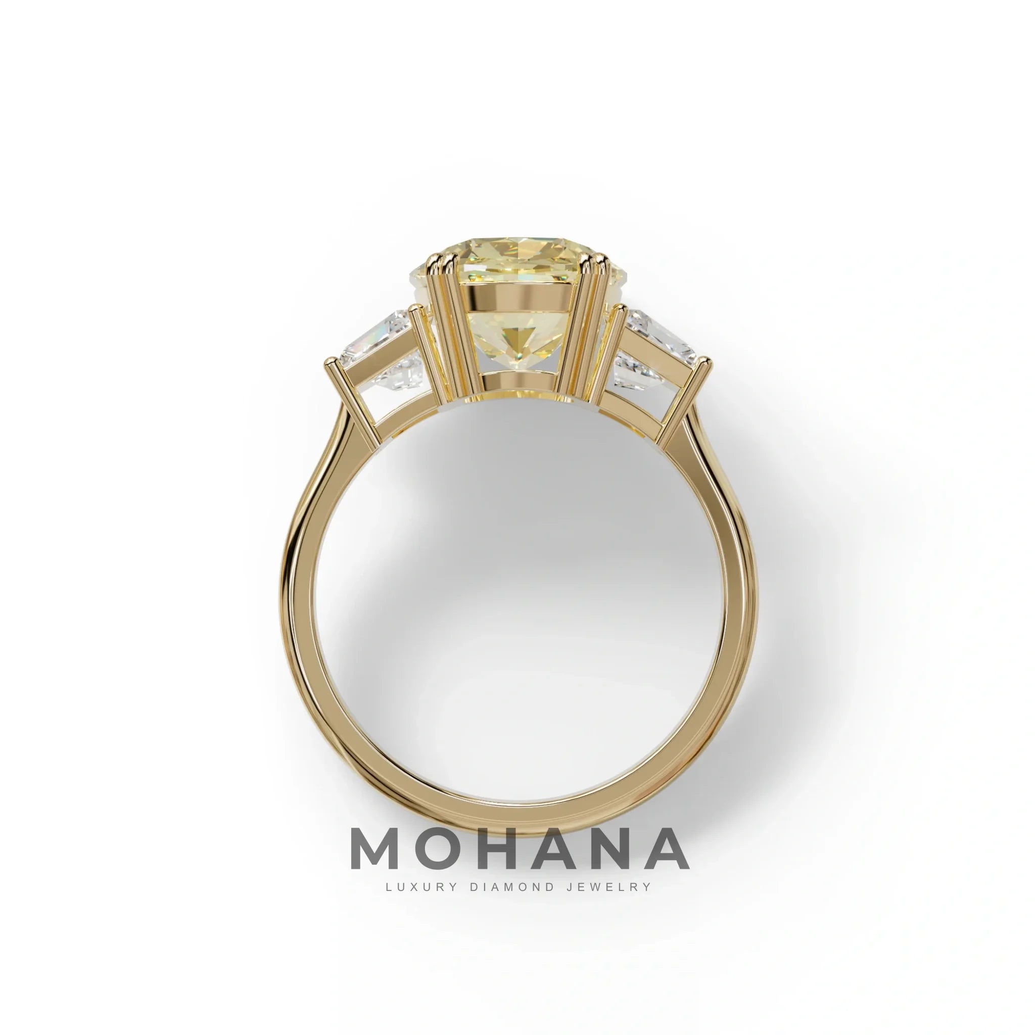 3.5 Carat Yellow Lab Grown Diamond Engagement Ring · Cushion Cut Three Stone | Trilogy - view 7