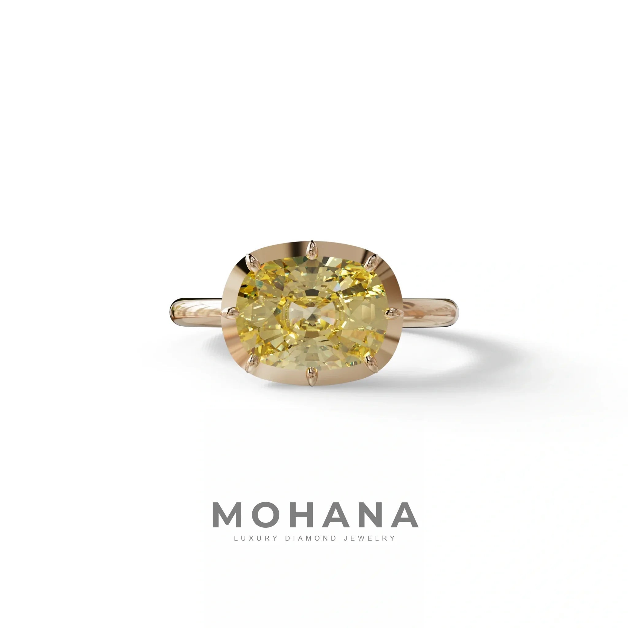 3 to 5 Carat Yellow Lab Grown Diamond Engagement Ring · Cushion Cut Bezel Set | Reverie - view 2