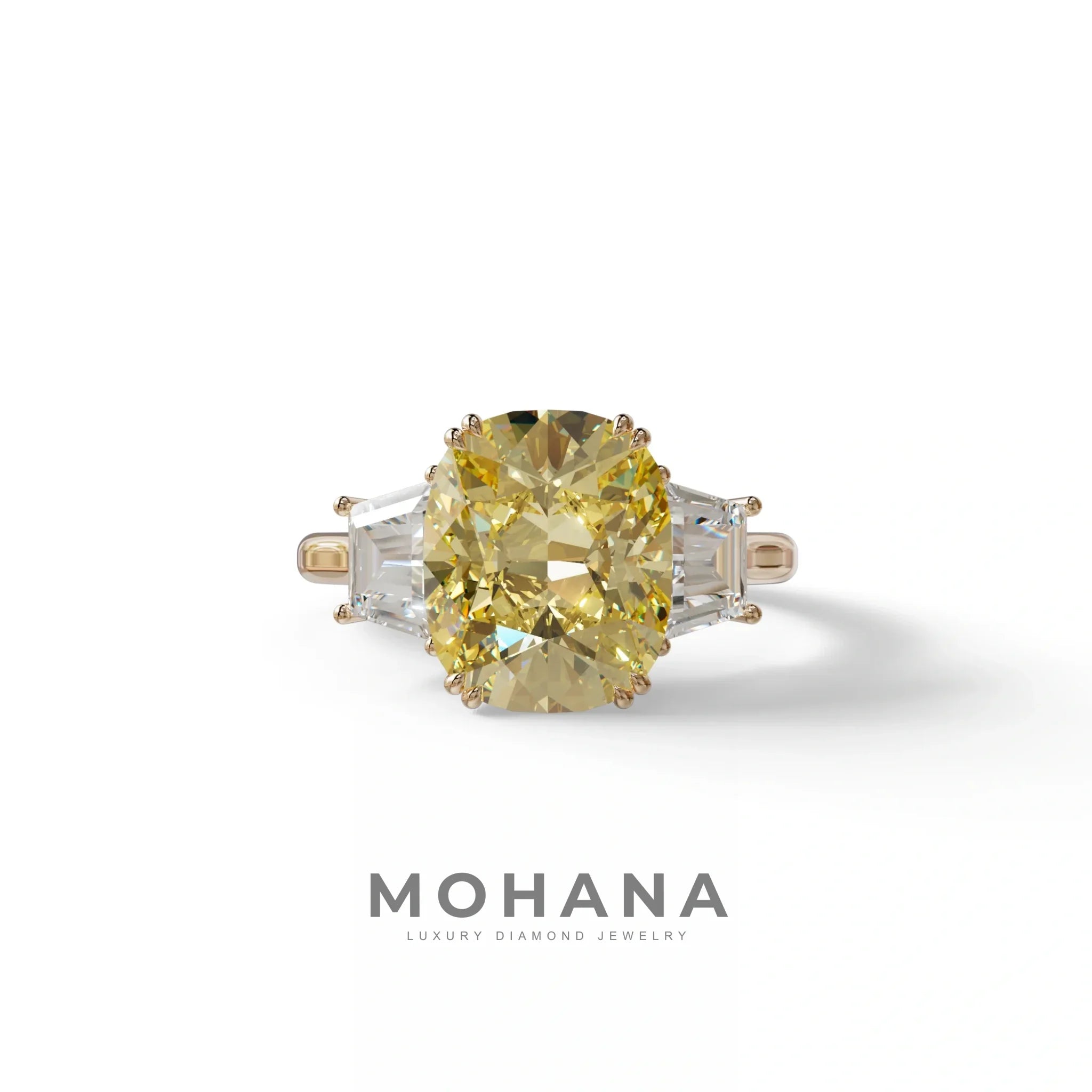 3.5 Carat Yellow Lab Grown Diamond Engagement Ring · Cushion Cut Three Stone | Trilogy - view 2