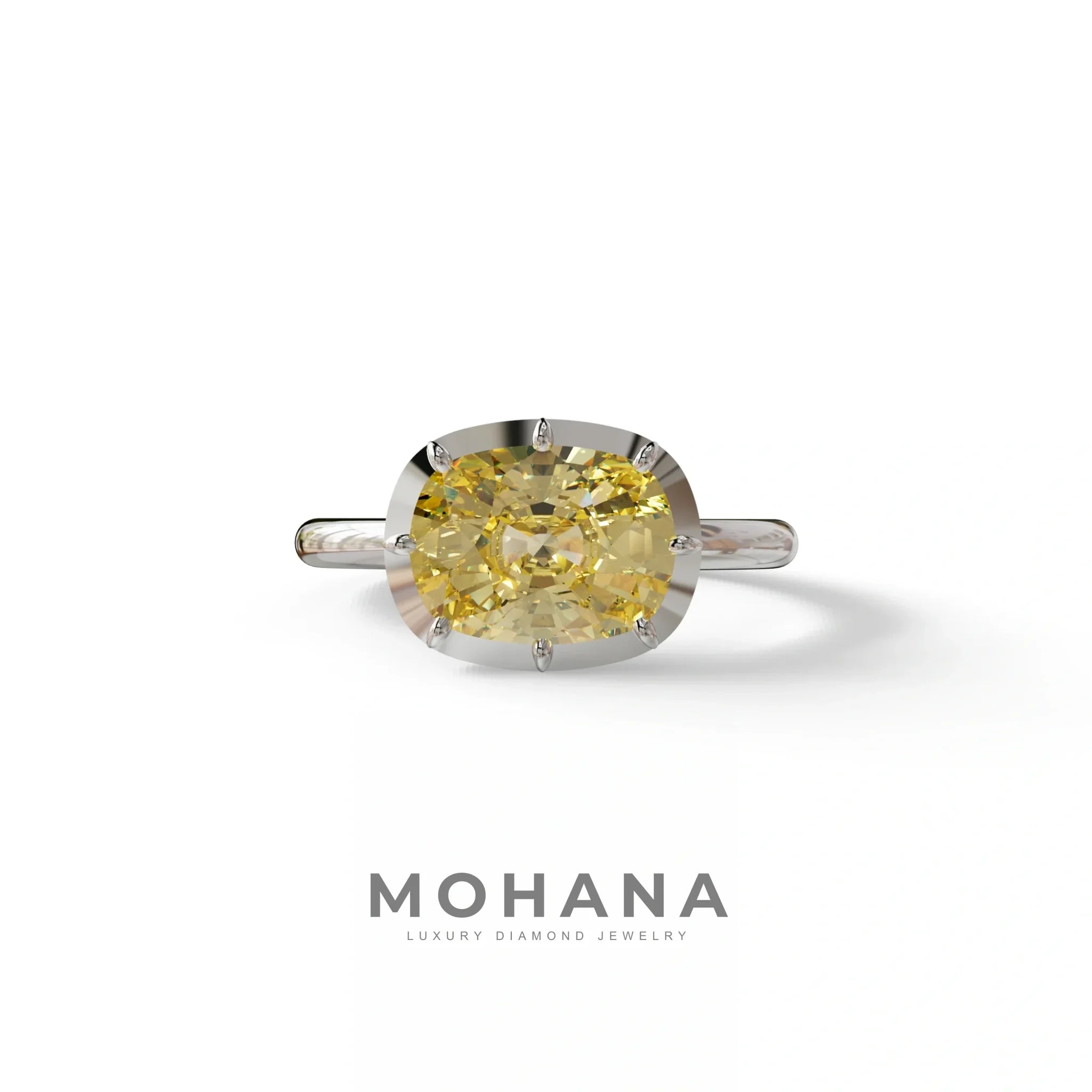 3 to 5 Carat Yellow Lab Grown Diamond Engagement Ring · Cushion Cut Bezel Set | Reverie - view 3