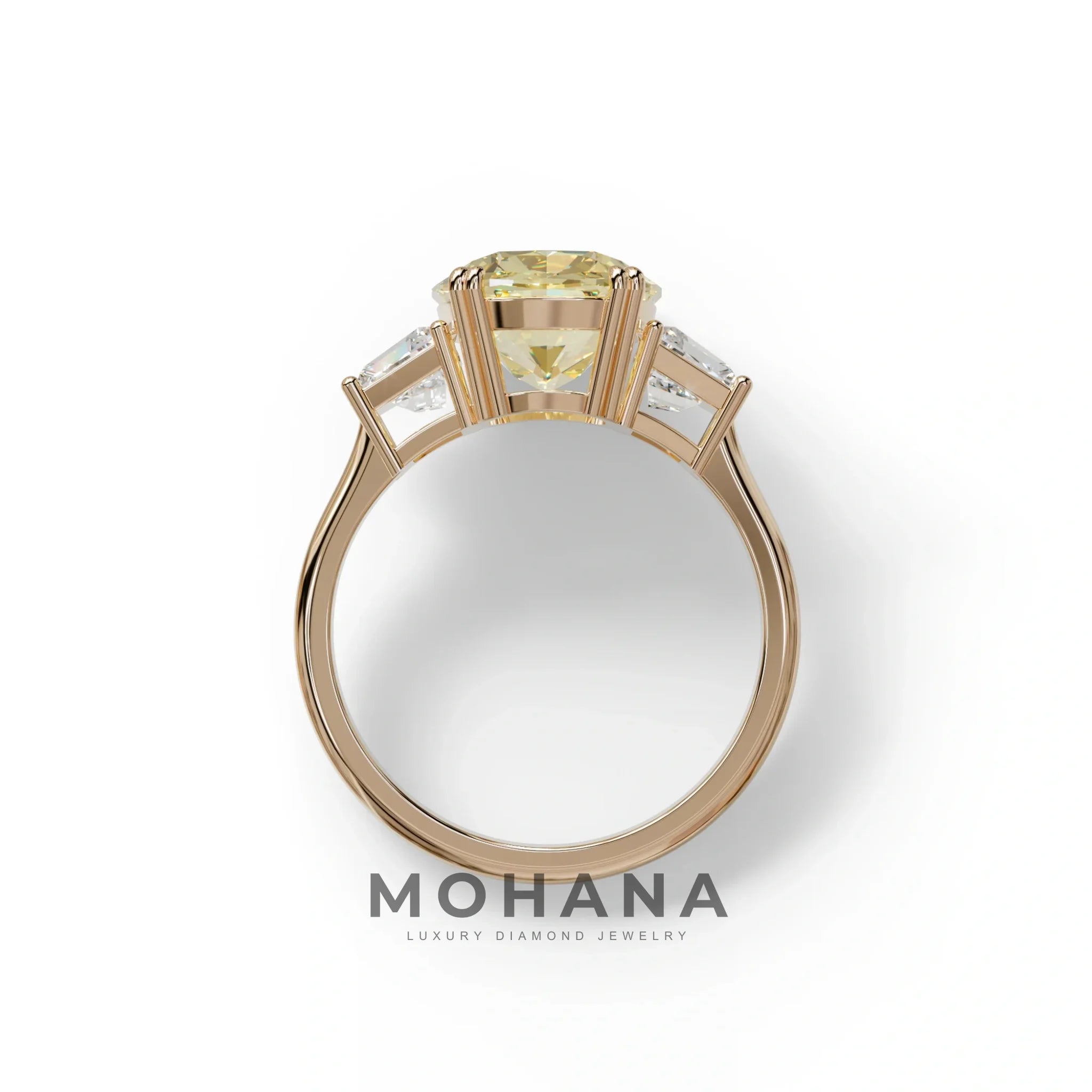 3.5 Carat Yellow Lab Grown Diamond Engagement Ring · Cushion Cut Three Stone | Trilogy - view 8