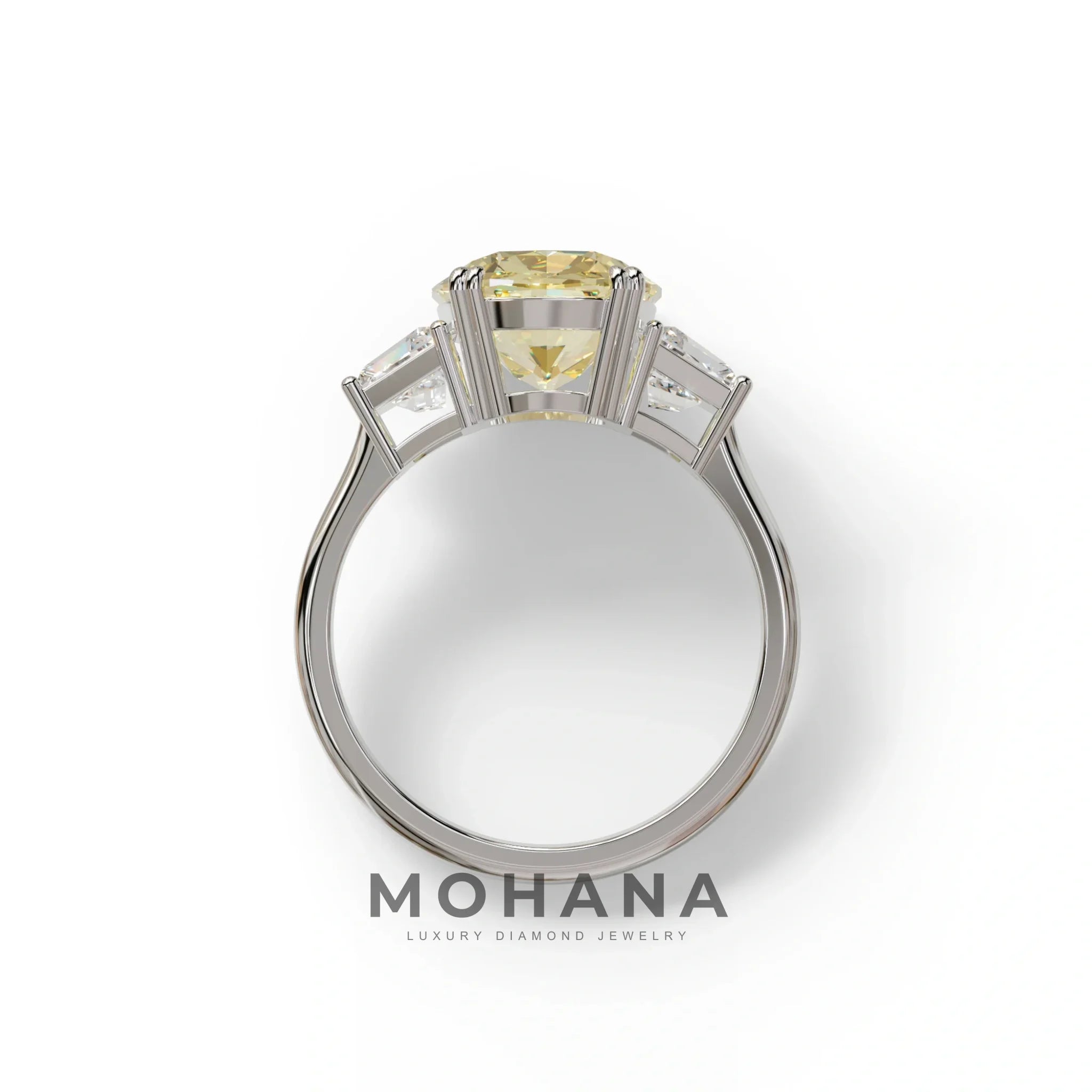 3.5 Carat Yellow Lab Grown Diamond Engagement Ring · Cushion Cut Three Stone | Trilogy - view 9