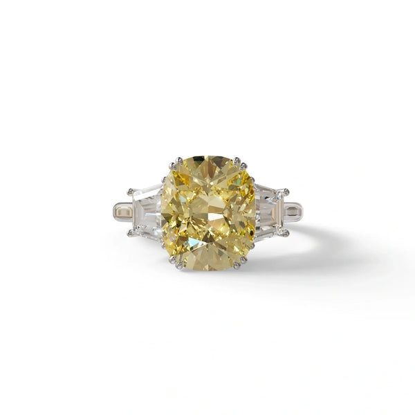 3.5 Carat Yellow Lab Grown Diamond Engagement Ring · Cushion Cut Three Stone | Trilogy