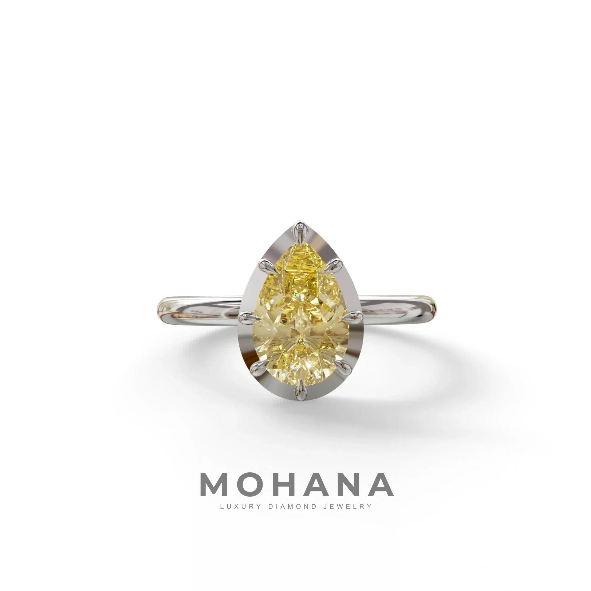 3 to 5 Carat Yellow Lab Grown Diamond Engagement Ring · Pear Cut Bezel Set | Mirage - 3 Carat / 10K Solid Gold / White