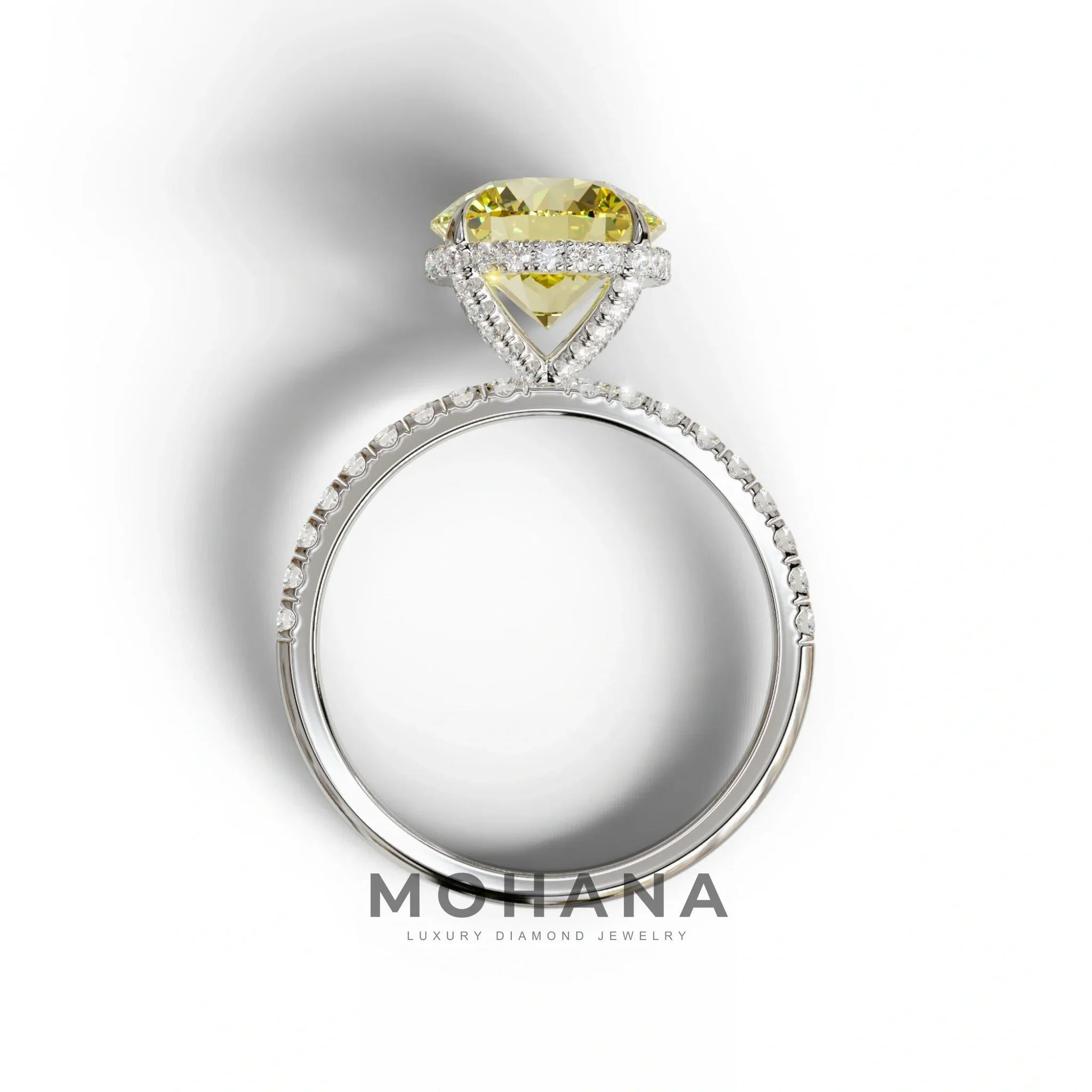 3.5 Carat Yellow Round Cut Lab Diamond Ring - Halo & Pave Setting Wedding Ring