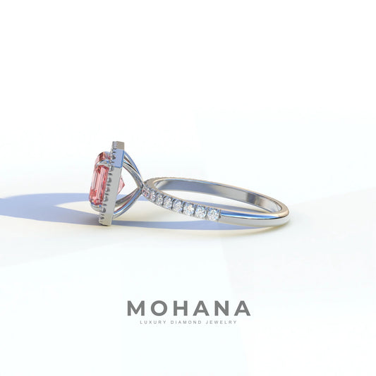 3.5 Ct Pink Asscher Cut Lab Diamond In Halo & Pave Setting Ring - Up Glam