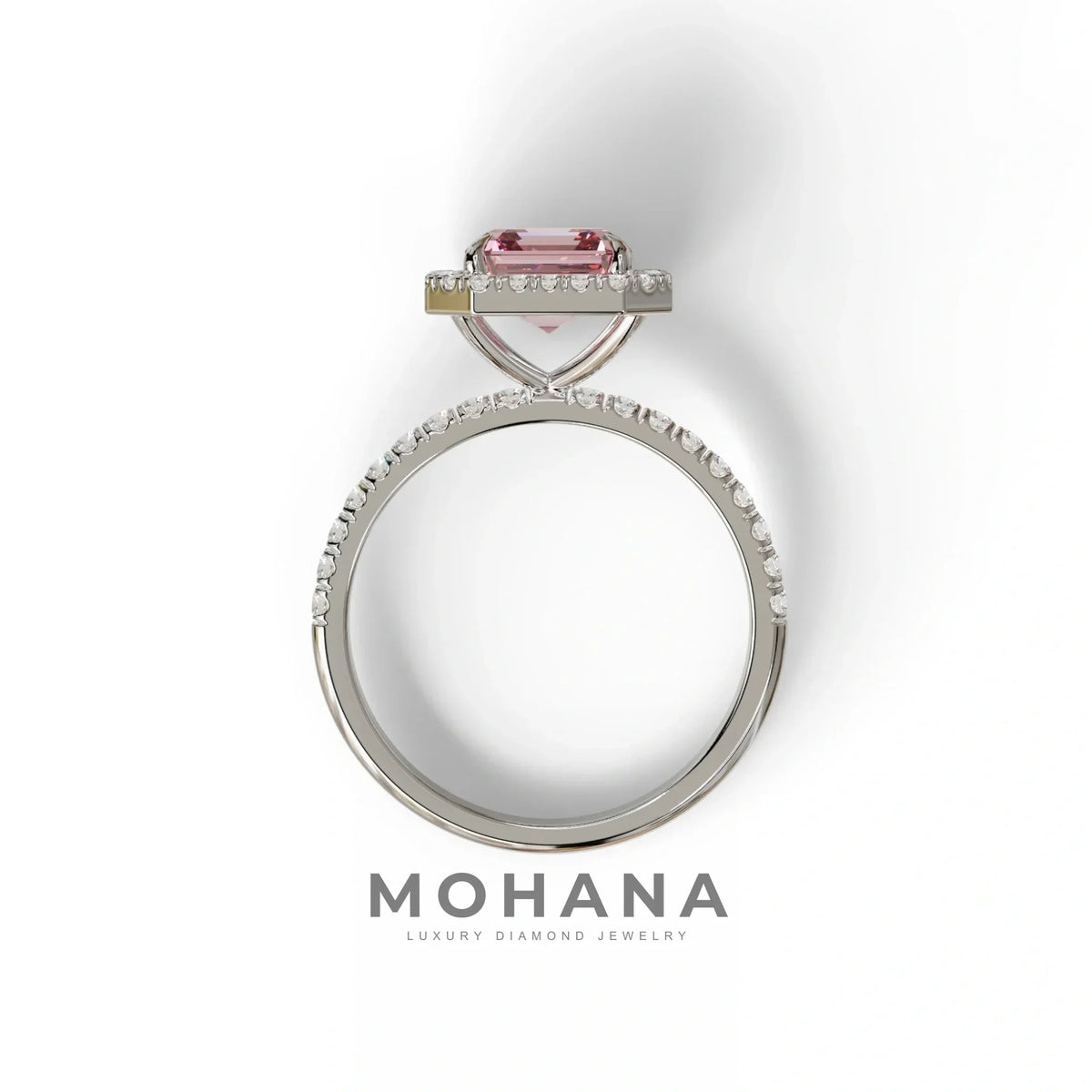 3.5 Ct Pink Asscher Cut Lab Diamond In Halo & Pave Setting Ring - Up Glam