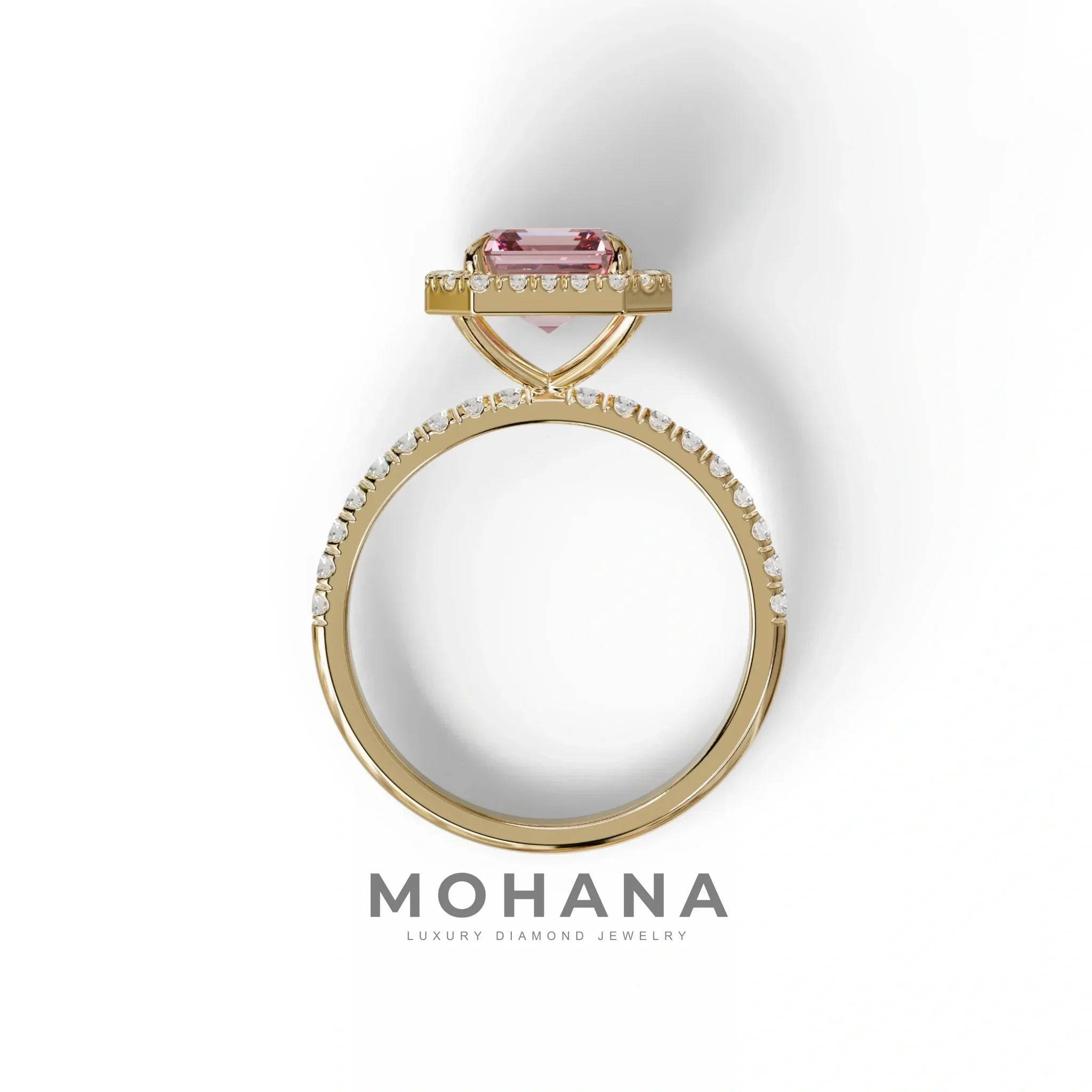 3.5 Ct Pink Asscher Cut Lab Diamond In Halo & Pave Setting Ring - Up Glam