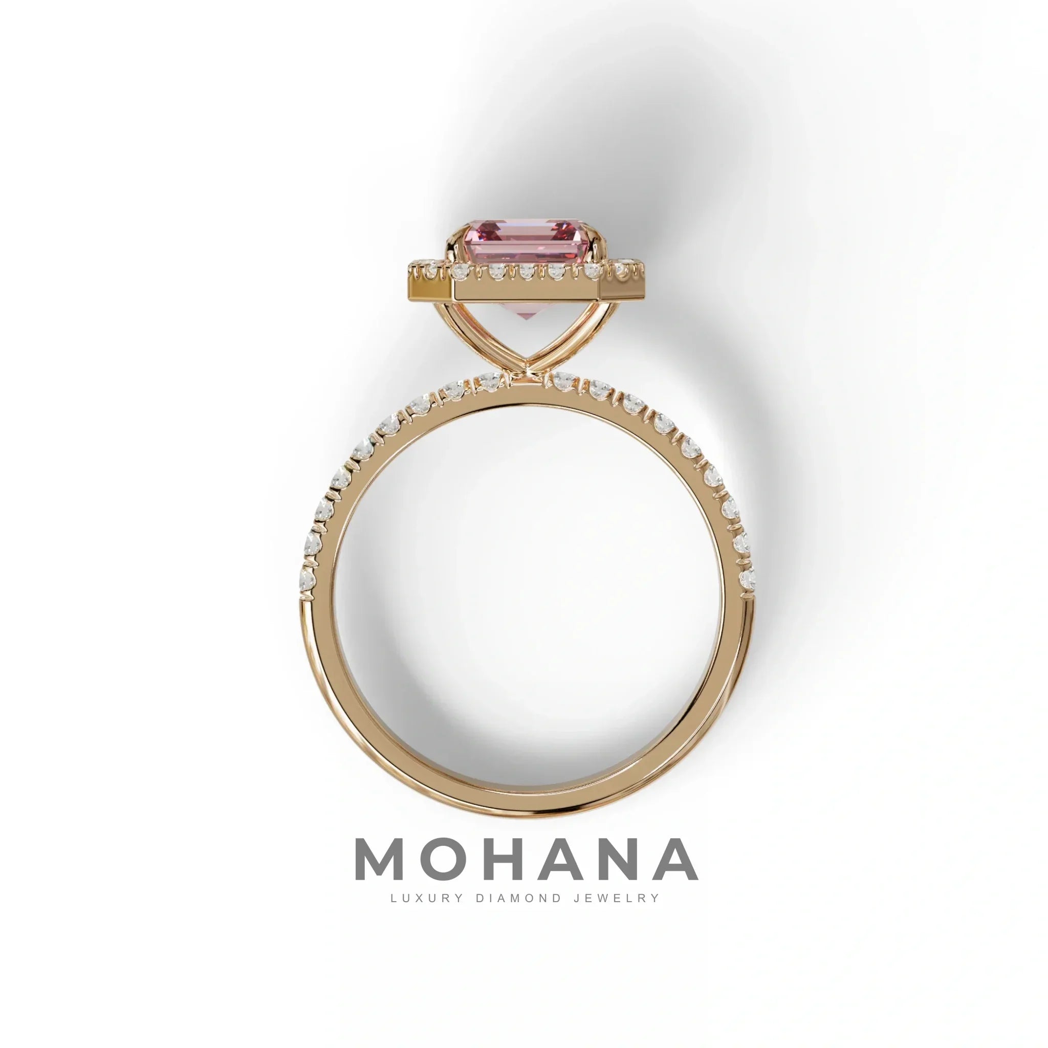 3.5 Ct Pink Asscher Cut Lab Diamond In Halo & Pave Setting Ring - Up Glam