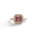 3.5 Ct Pink Asscher Cut Lab Diamond In Halo & Pave Setting Ring - Up Glam - 10K Solid Gold / Rose Gold