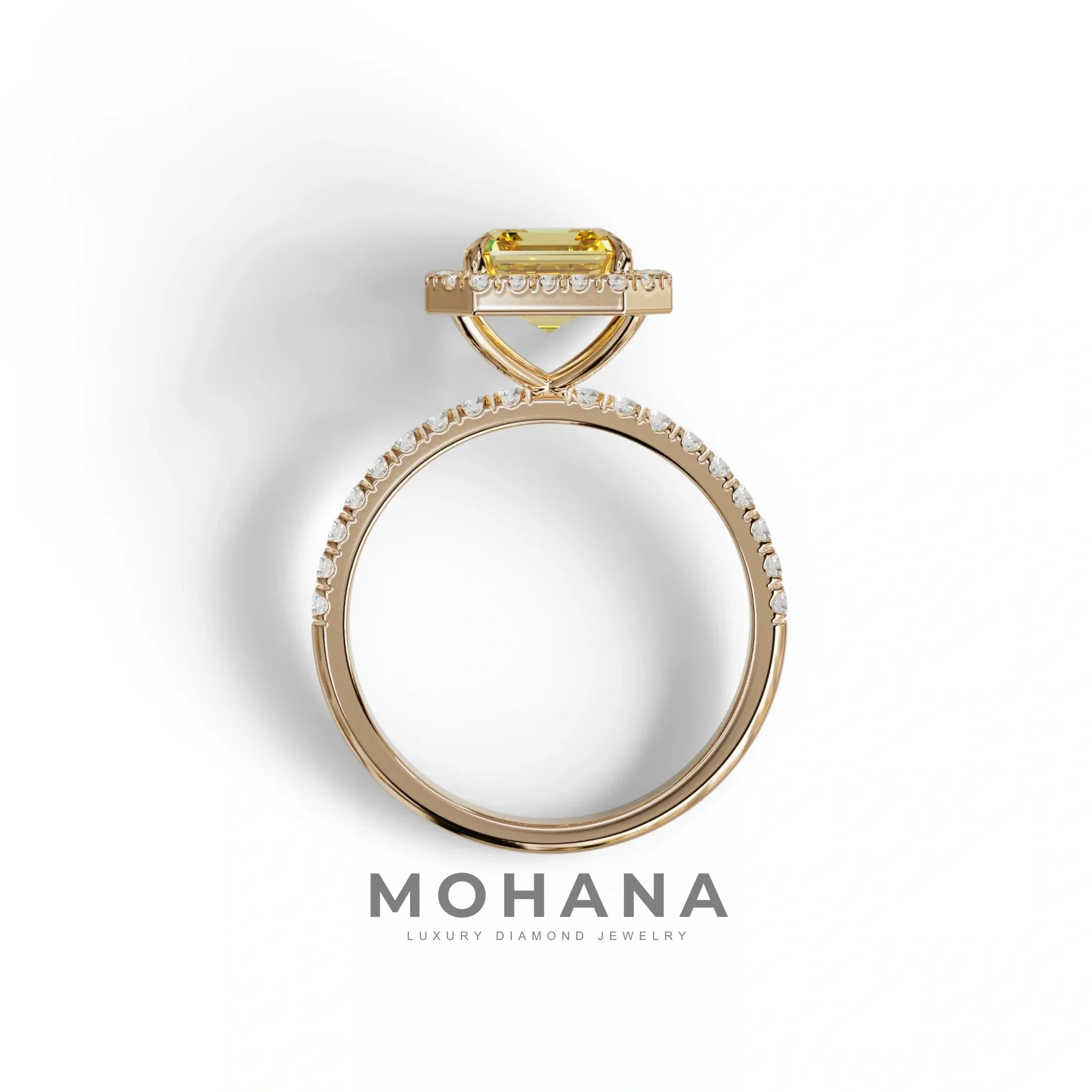3.5 Ct Yellow Asscher Cut Lab Diamond In Halo & Pave Setting Ring - Up Glam