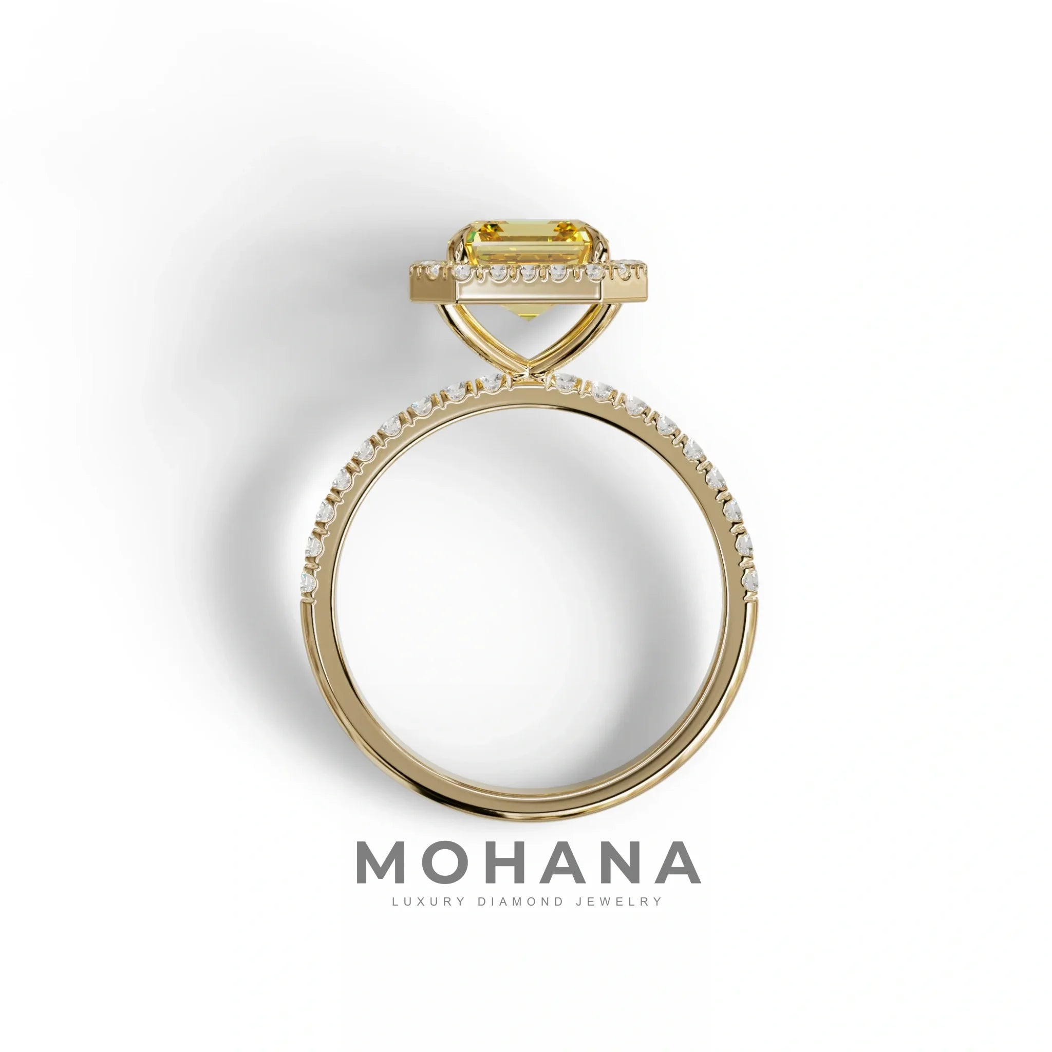 3.5 Ct Yellow Asscher Cut Lab Diamond In Halo & Pave Setting Ring - Up Glam