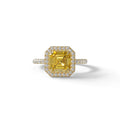 3.5 Ct Yellow Asscher Cut Lab Diamond In Halo & Pave Setting Ring - Up Glam - 10K Solid Gold / Yellow Gold