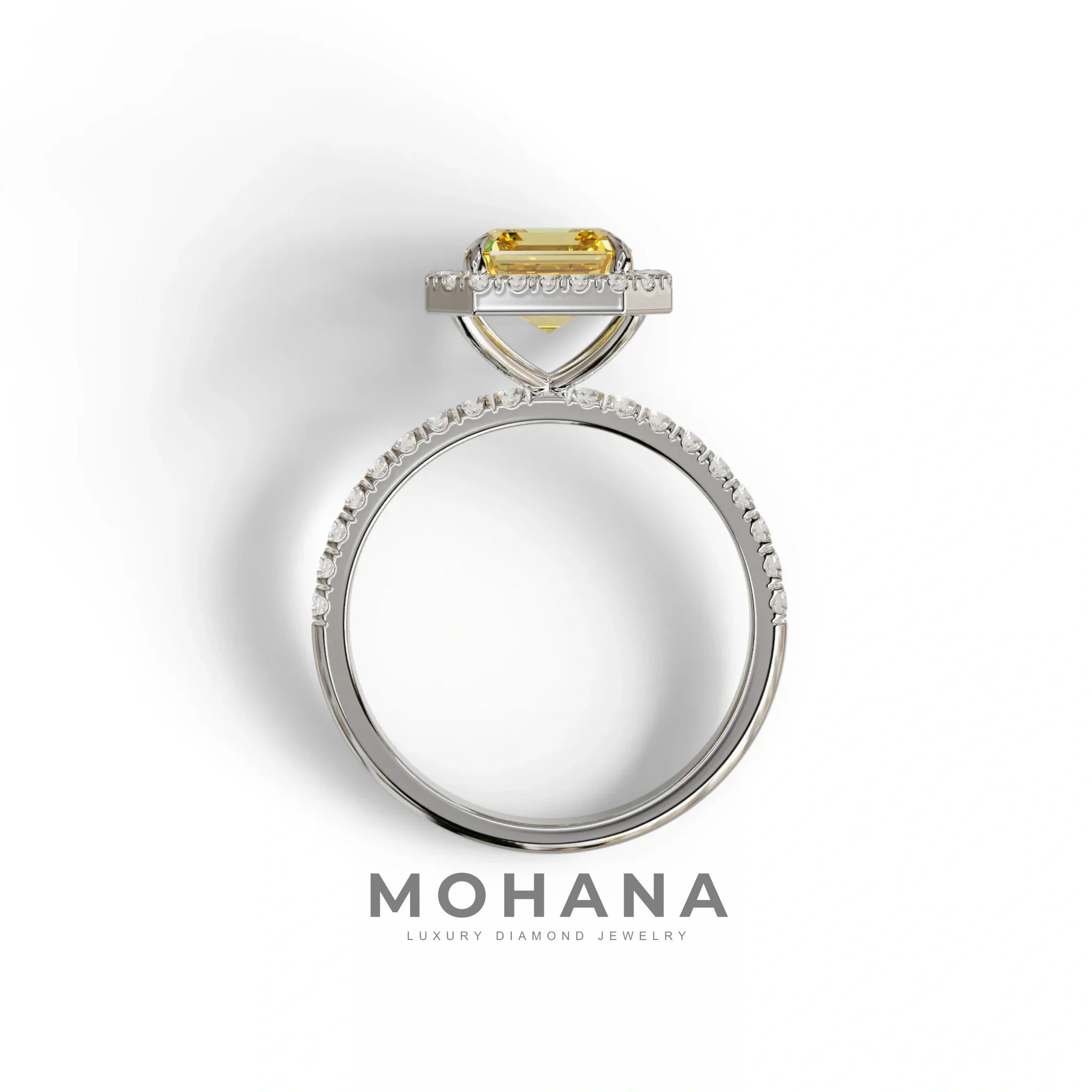 3.5 Ct Yellow Asscher Cut Lab Diamond In Halo & Pave Setting Ring - Up Glam