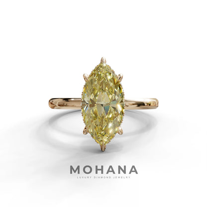 3.5 Carat Yellow Marquise Cut Hidden Halo & Claw Setting Lab Grown Diamond Ring - 18K Solid Gold / Yellow Gold