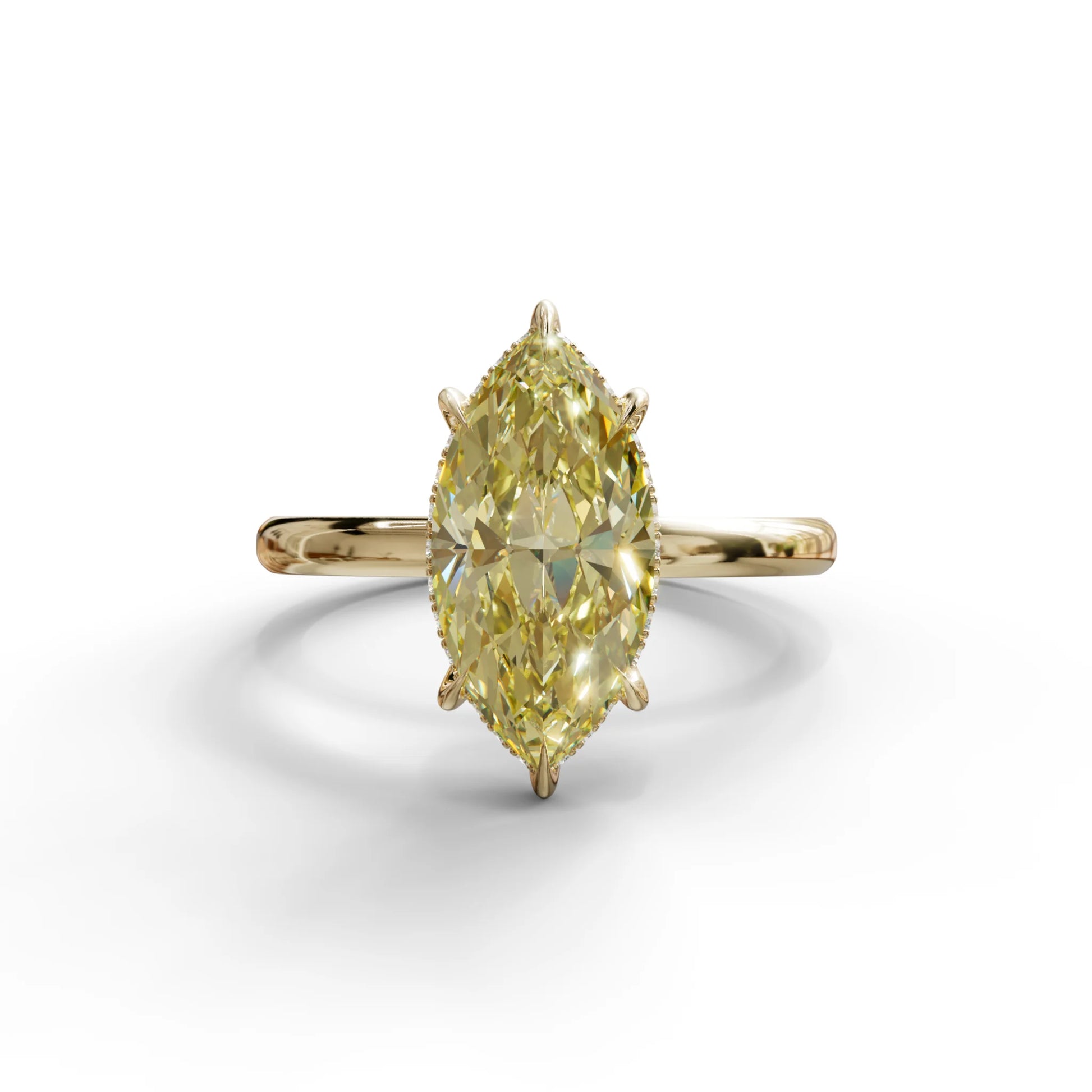 3.5 Carat Yellow Marquise Cut Hidden Halo & Claw Setting Lab Grown Diamond Ring - 10K Solid Gold / Yellow Gold